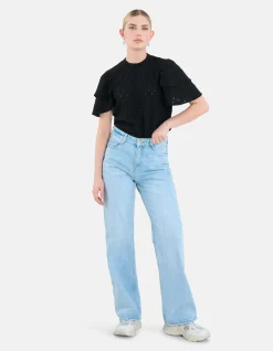 Ajour Ruffle Top Zwart