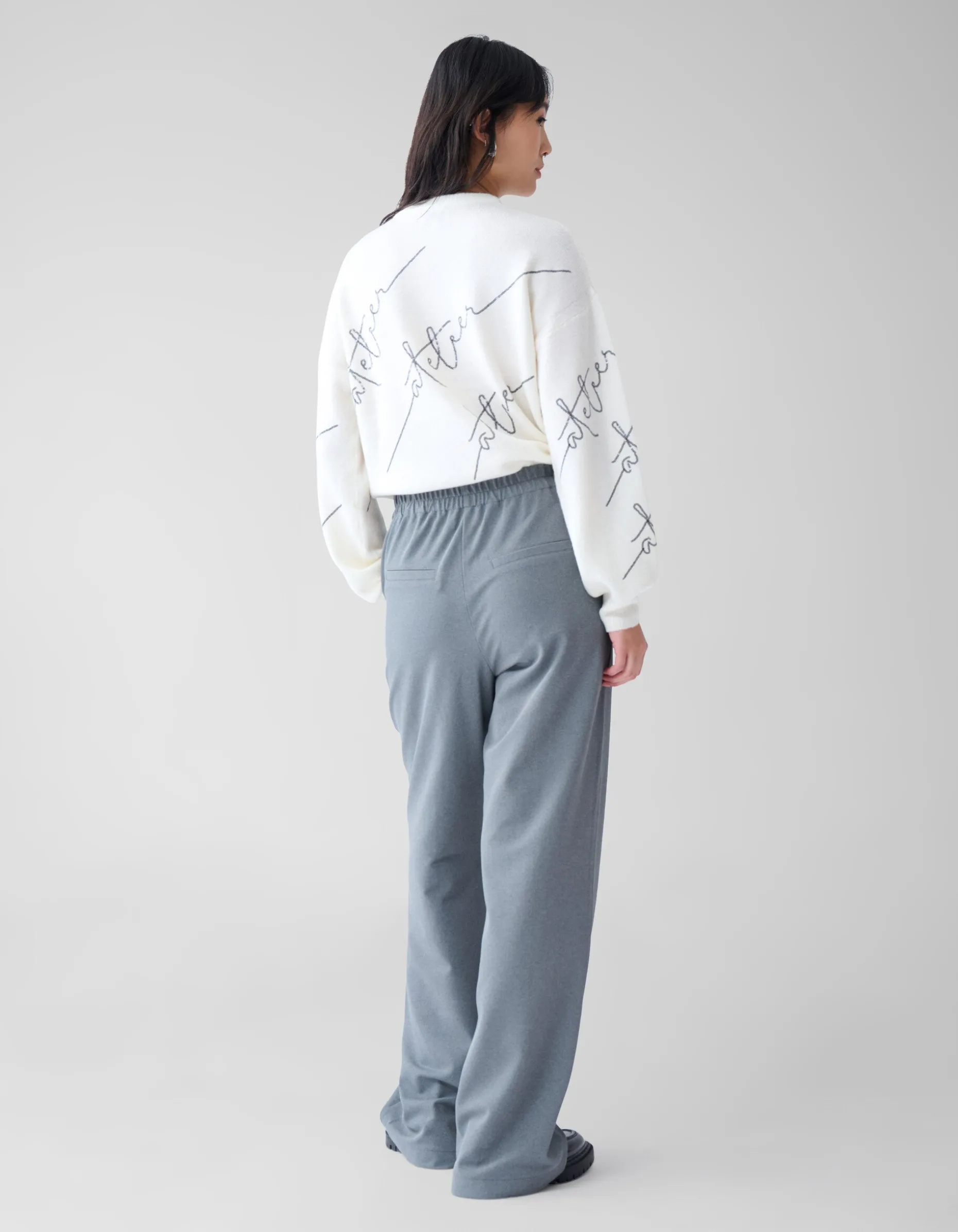 Basis Wide Leg Broek Grijs