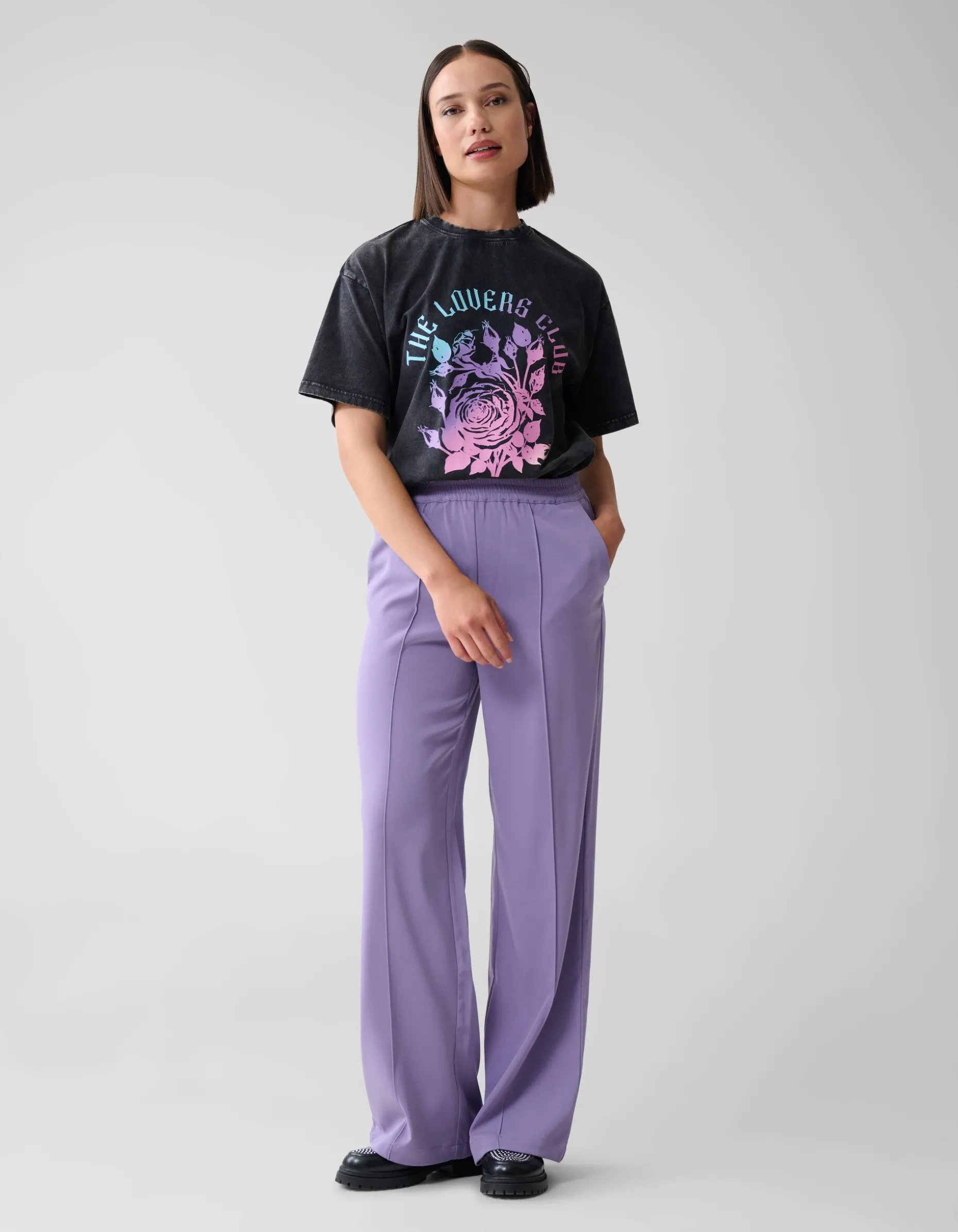 Basis Wide Leg Broek Paars