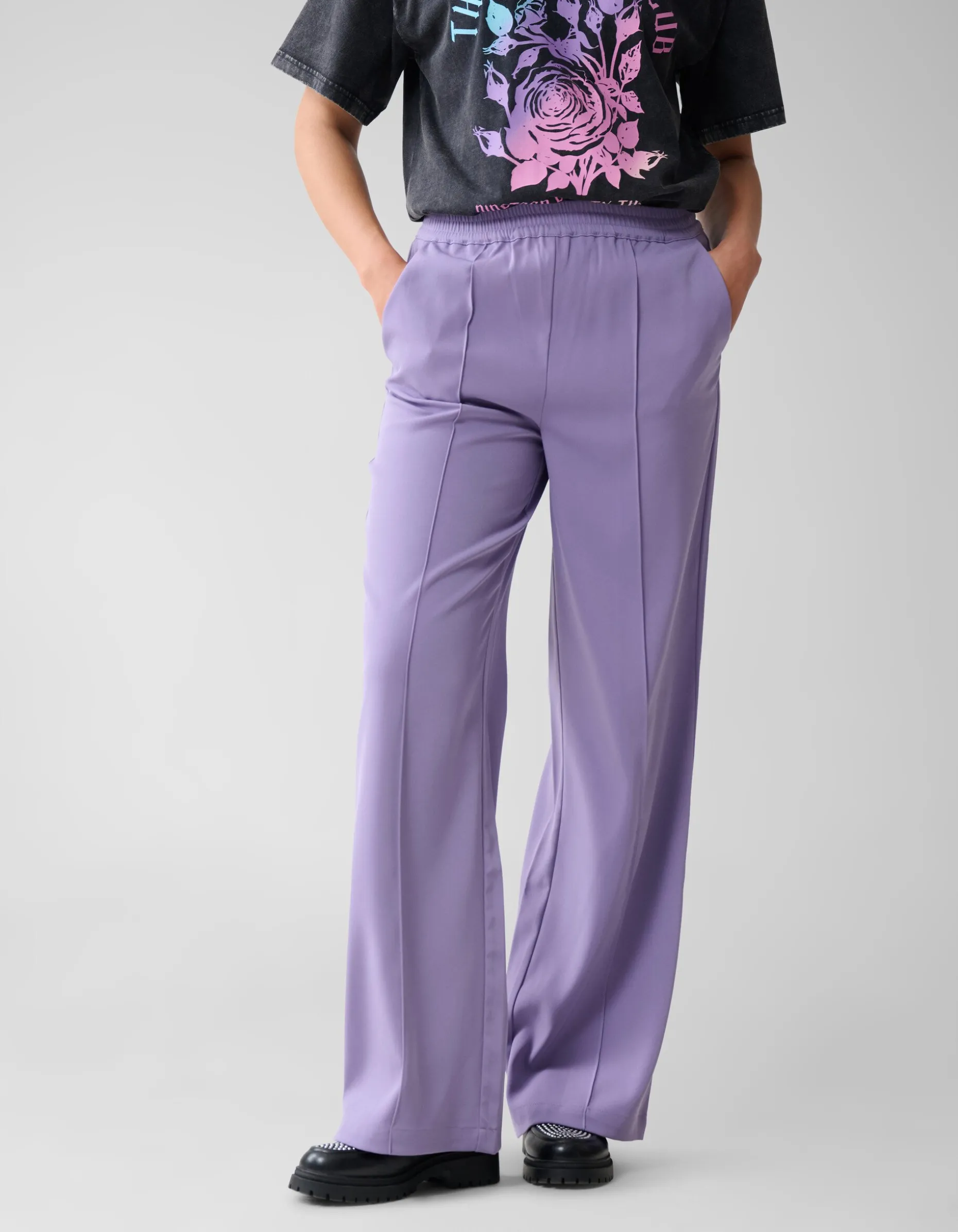 Basis Wide Leg Broek Paars