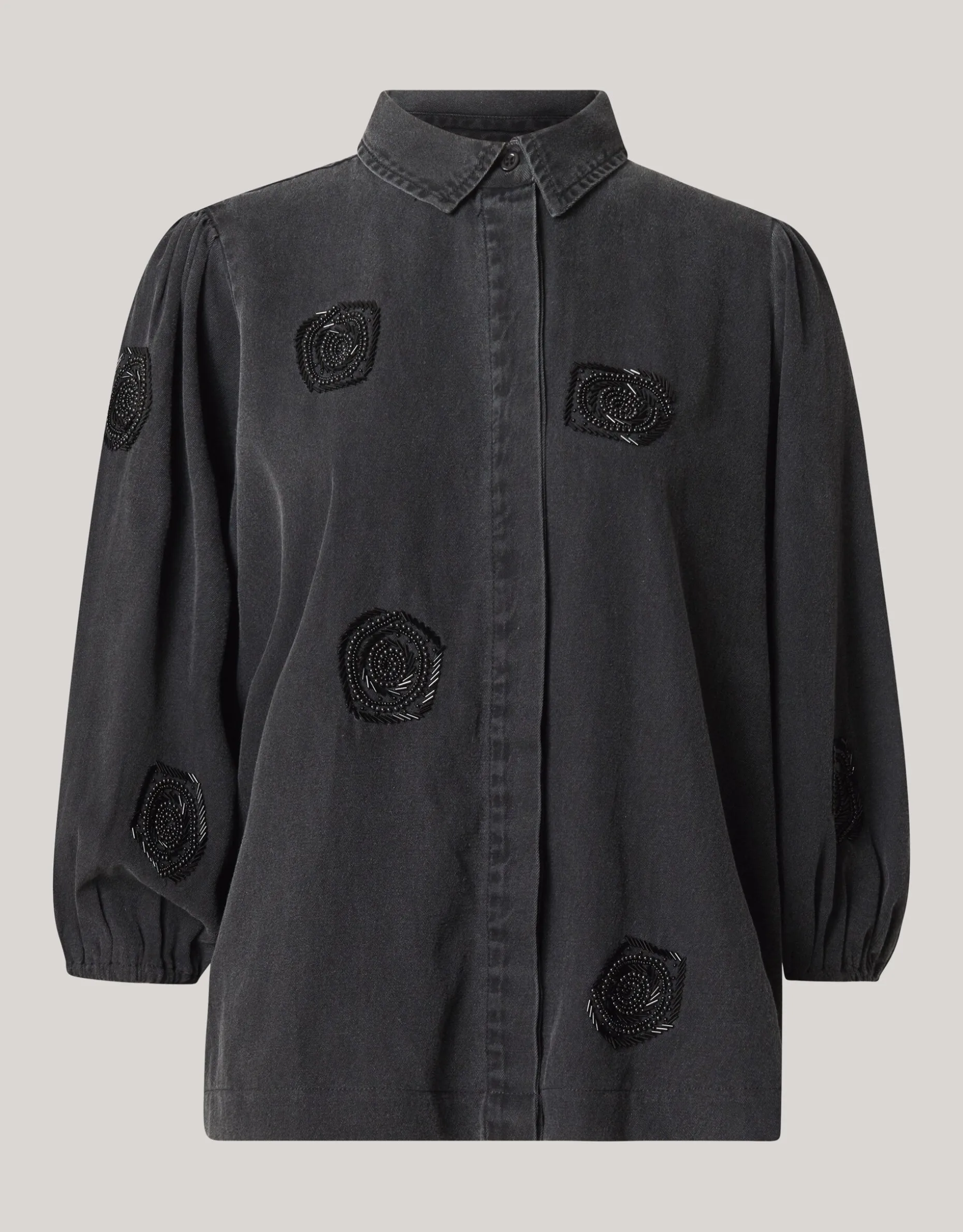 Beaded Flower Blouse Donkergrijs
