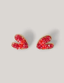 beaded Heart Oorbellen Rood