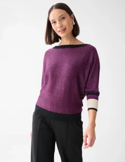Colorblock Glitter Batwing Trui Paars