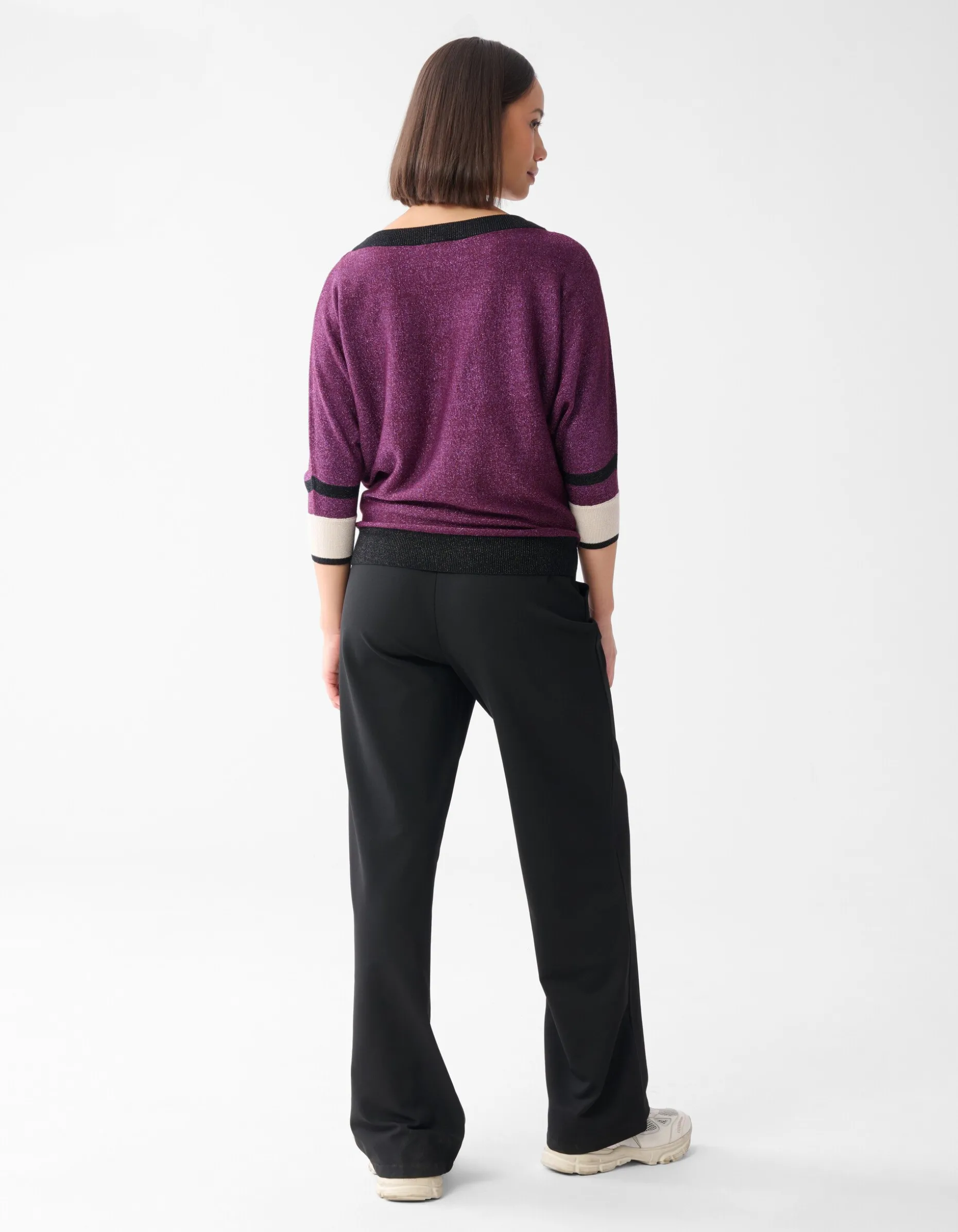 Colorblock Glitter Batwing Trui Paars