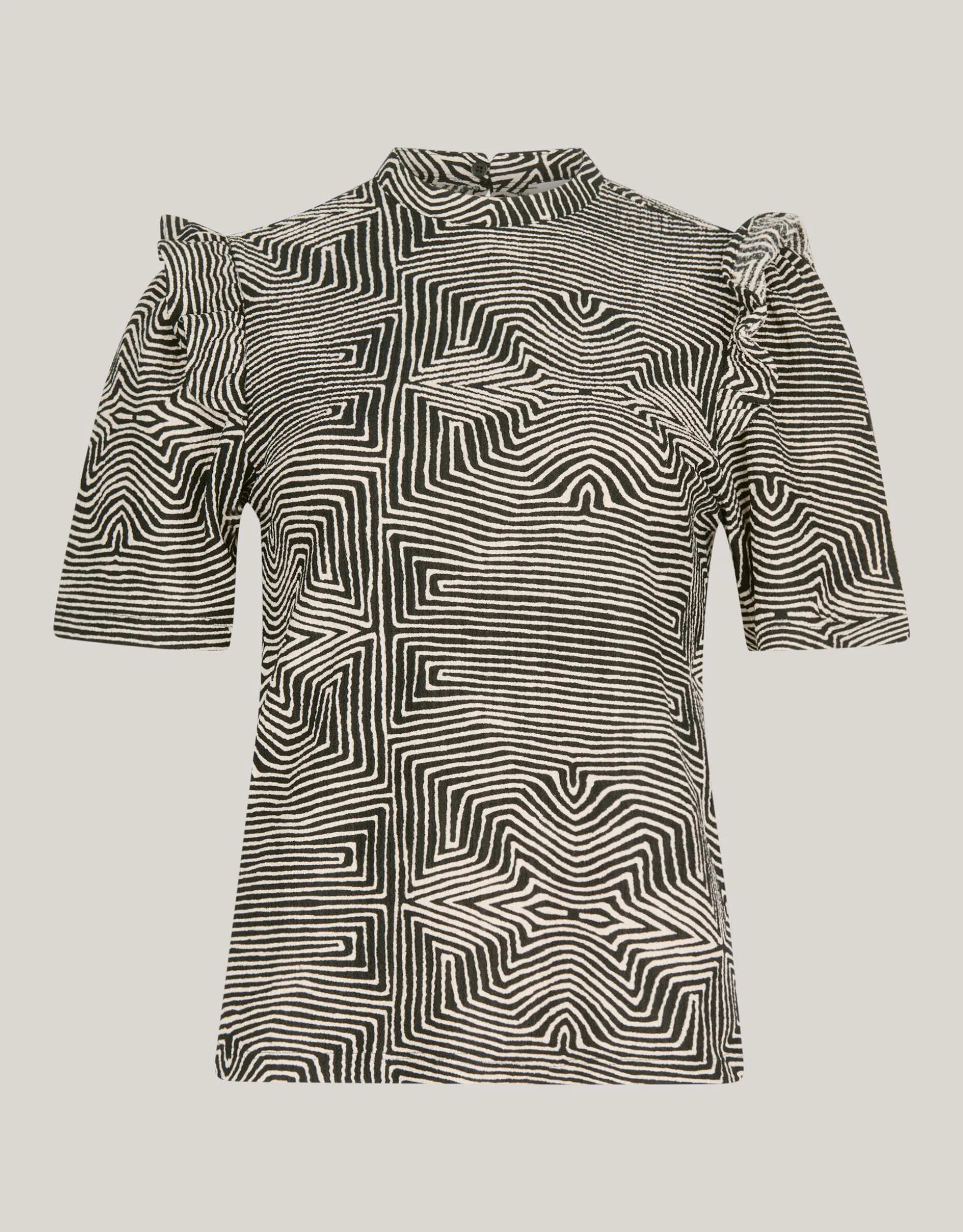 Crinkle Ruffle Top Gebroken Wit/Zwart