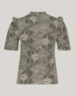 Crinkle Ruffle Top Gebroken Wit/Zwart