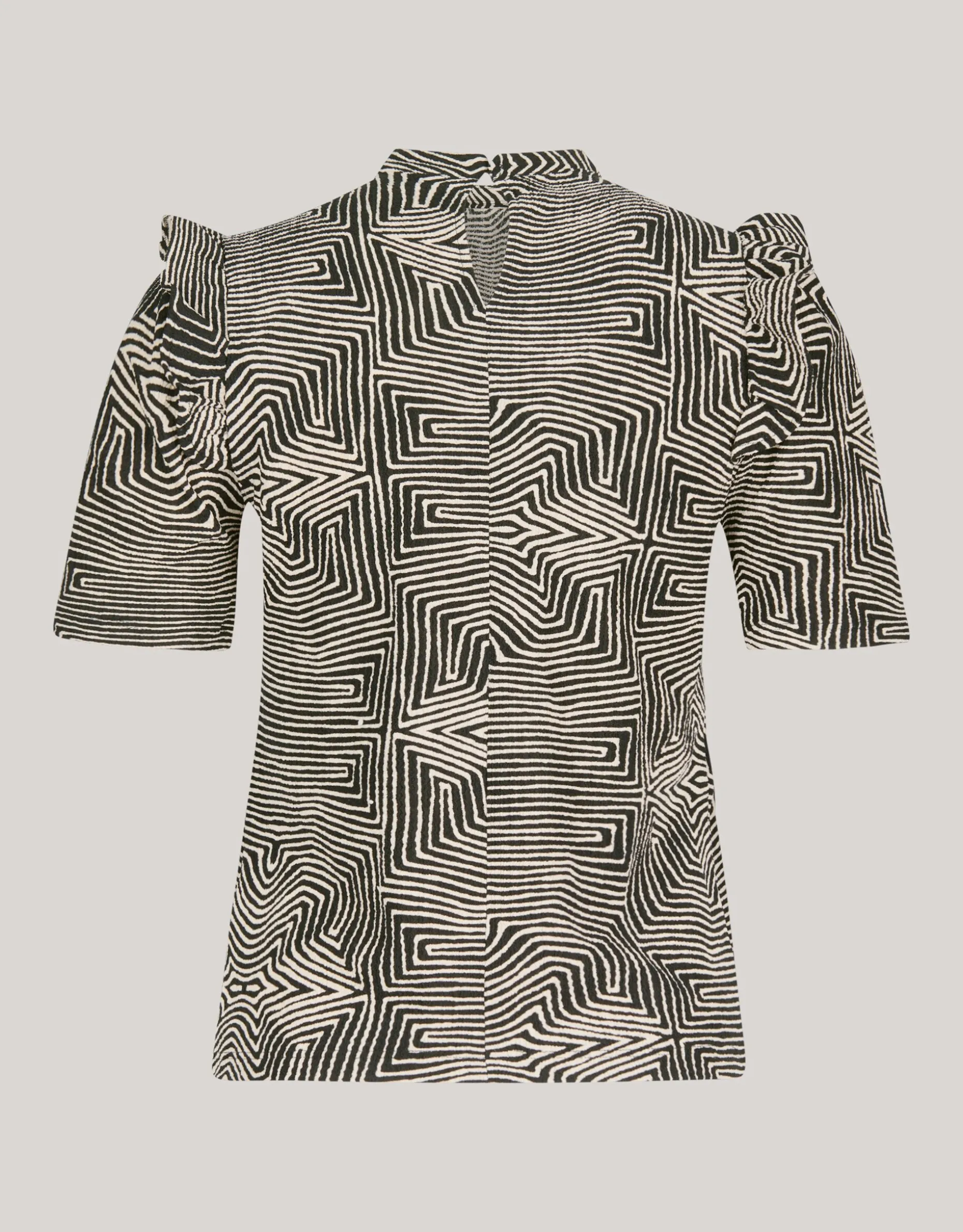 Crinkle Ruffle Top Gebroken Wit/Zwart