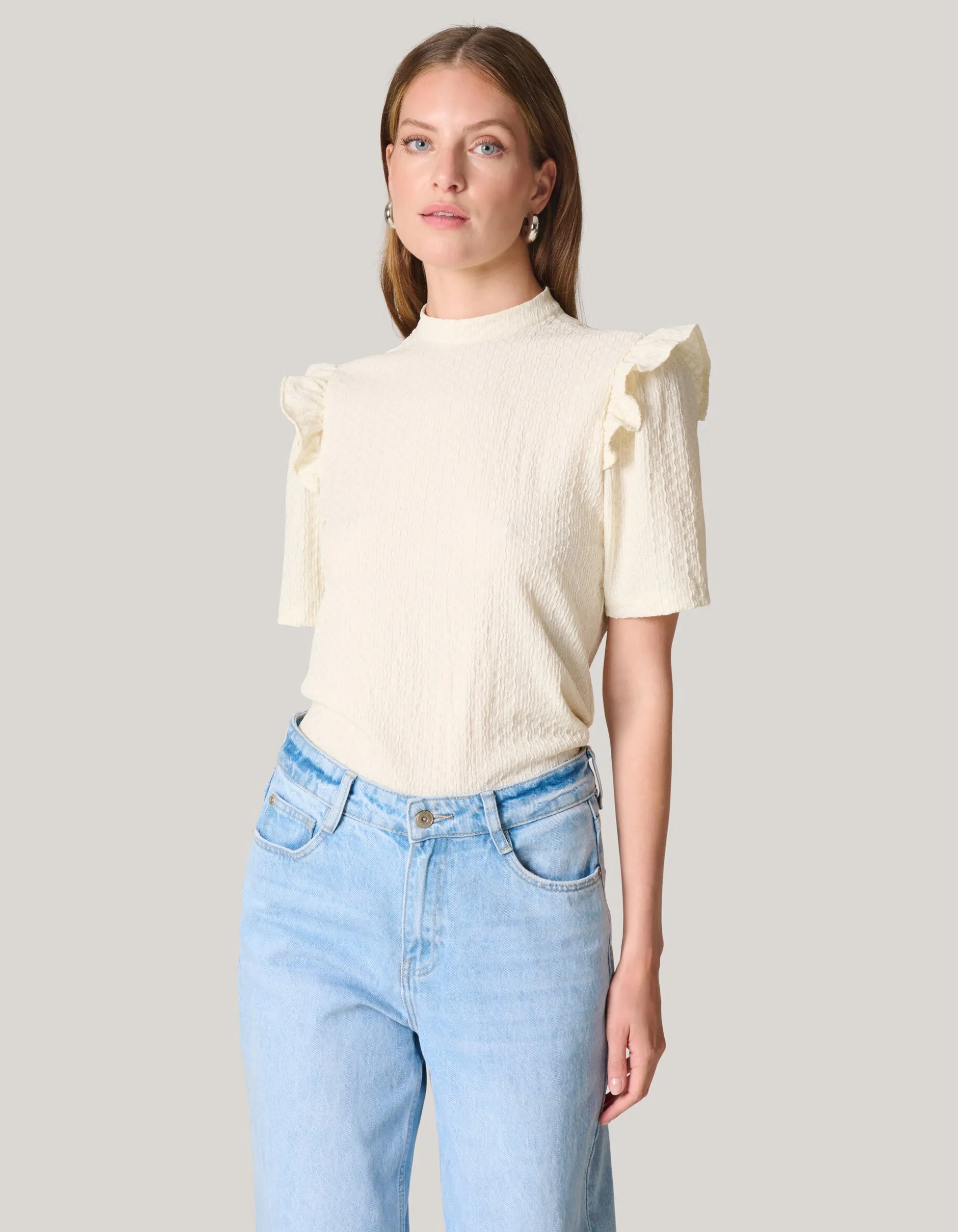 Crinkle Ruffle Top Wit