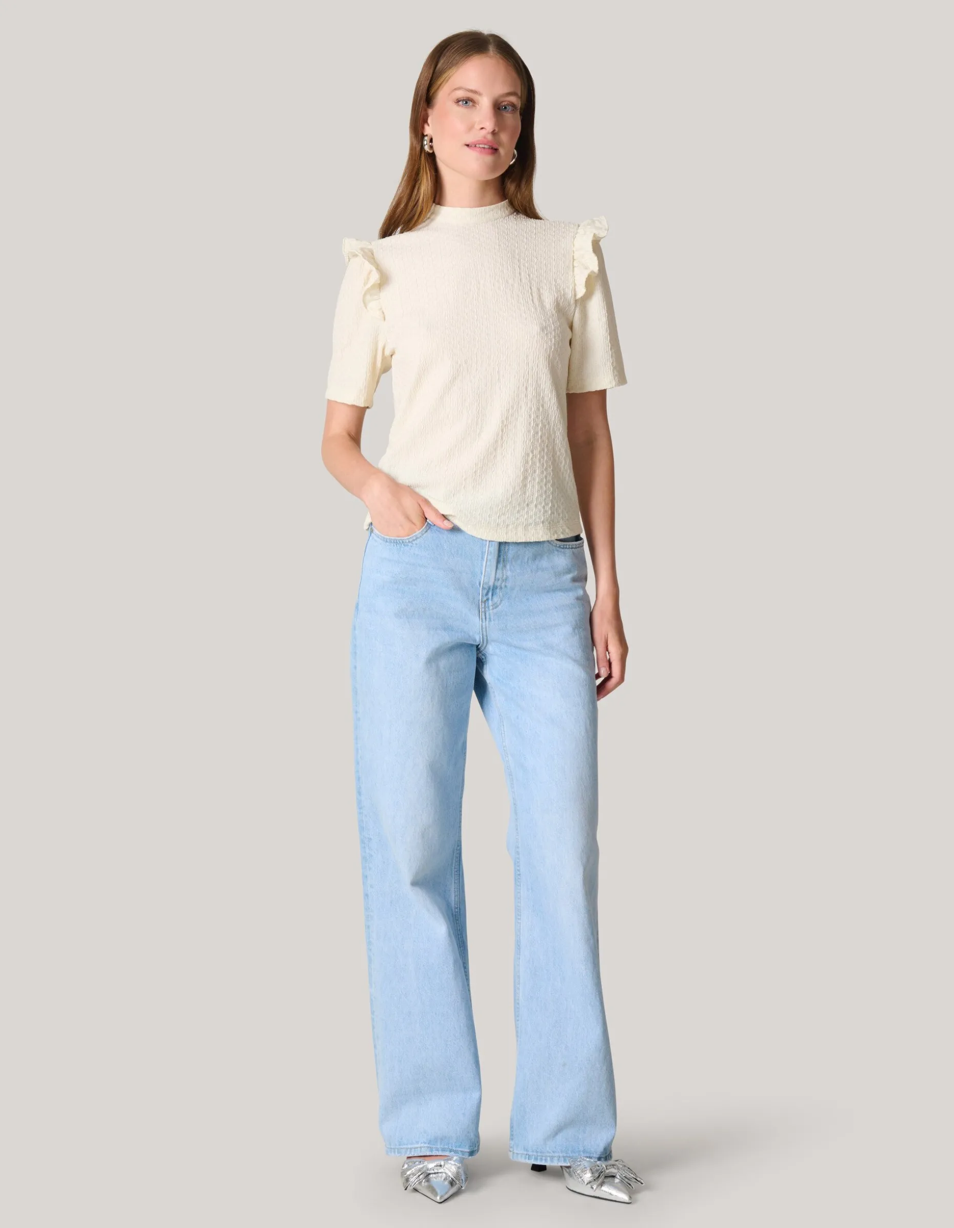 Crinkle Ruffle Top Wit