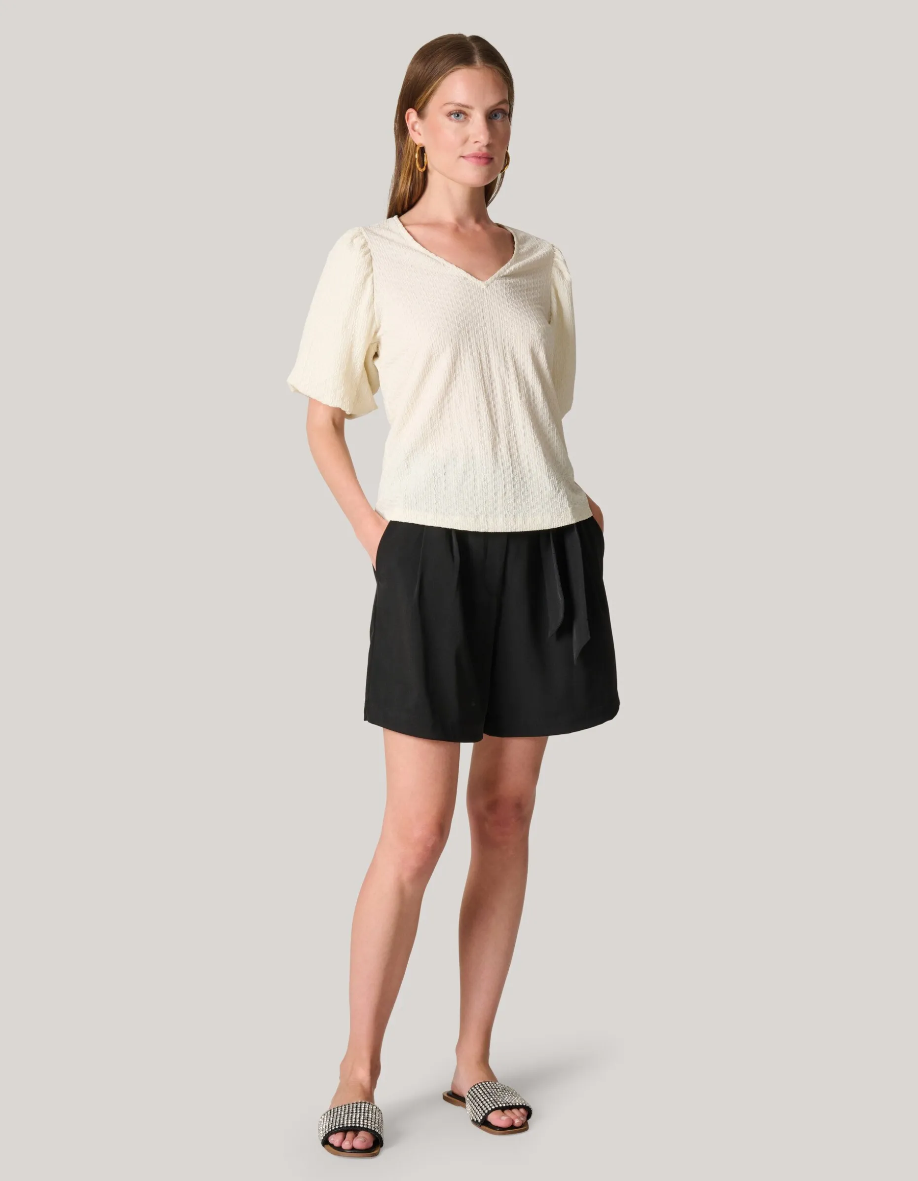 Crinkle T-shirt Gebroken Wit