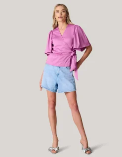 Crinkle Wrap Top Roze