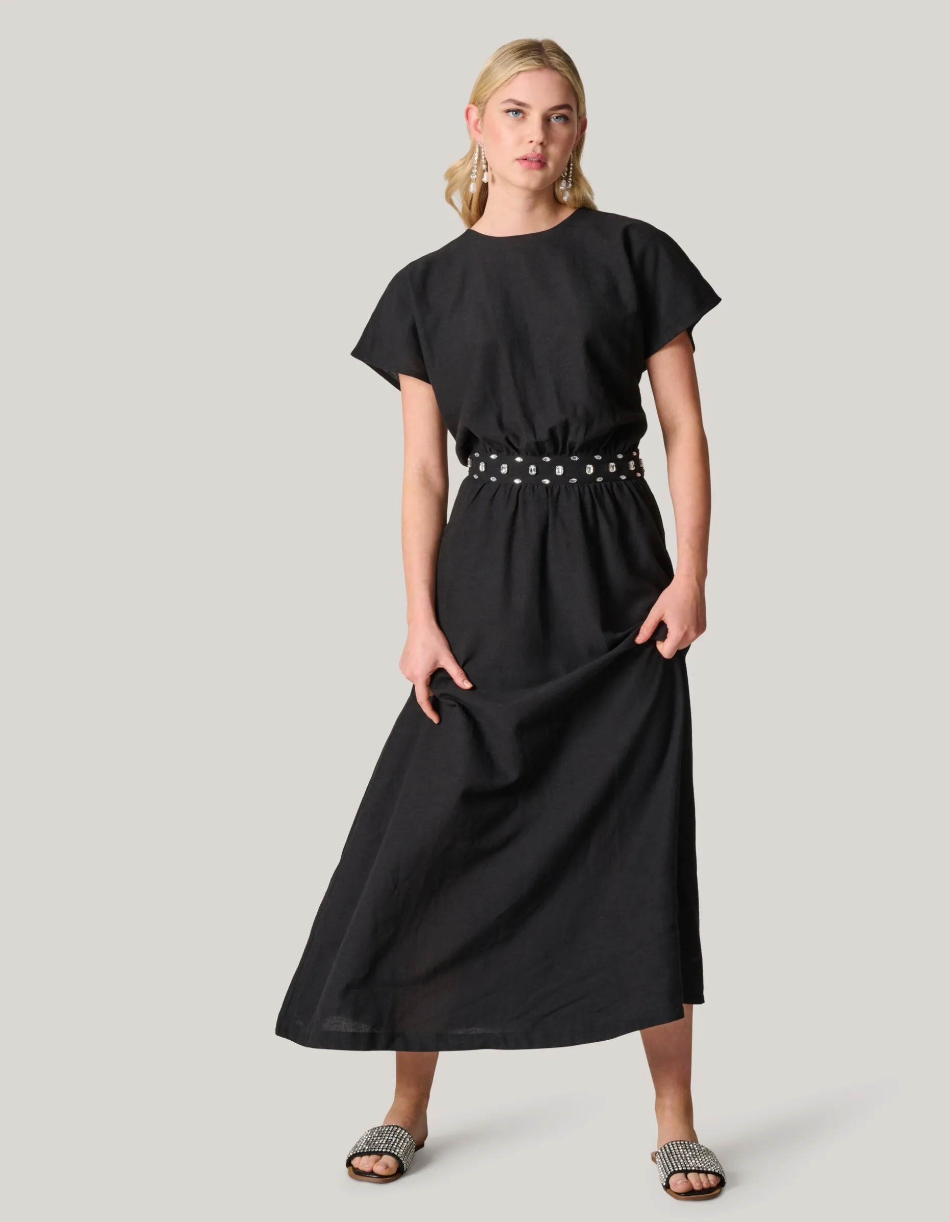Cut Out Strass Jurk Zwart