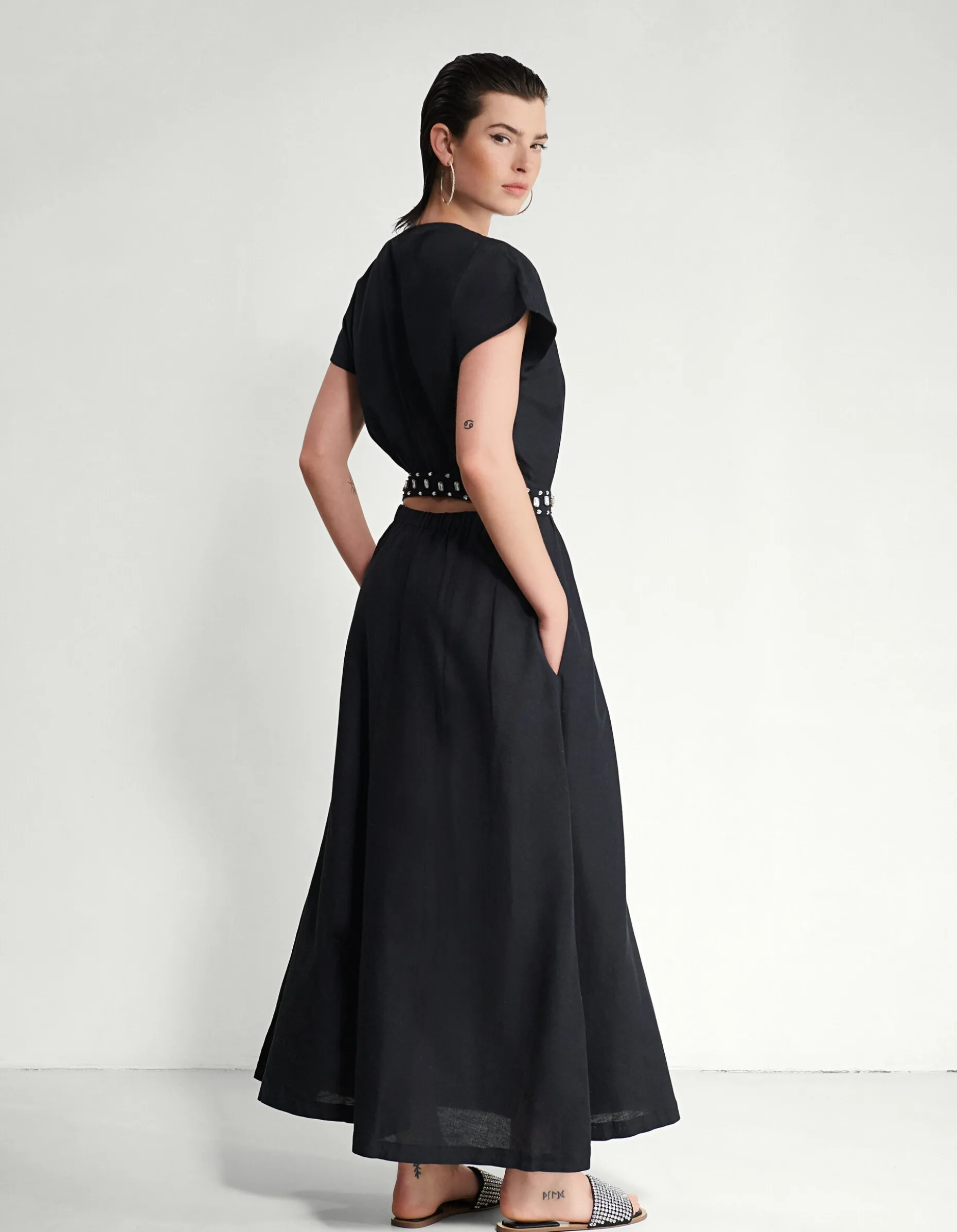 Cut Out Strass Jurk Zwart