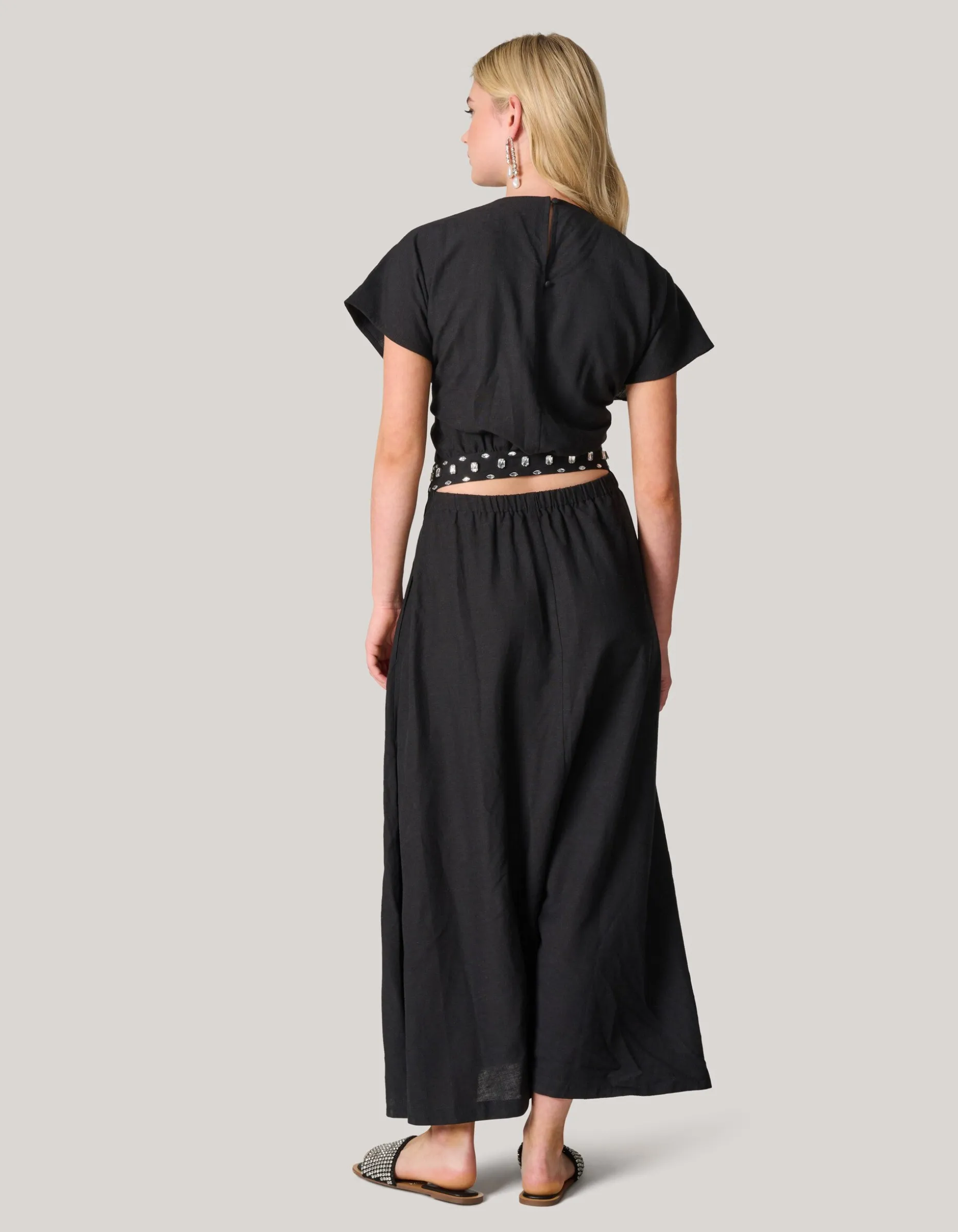 Cut Out Strass Jurk Zwart