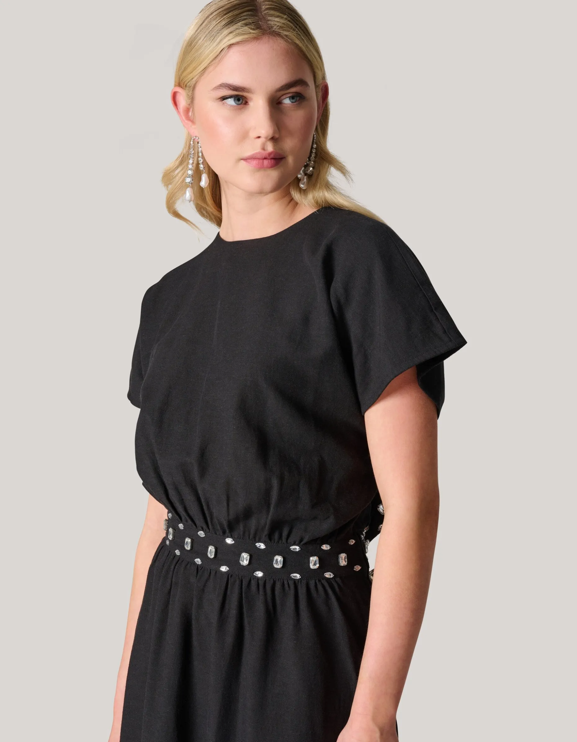 Cut Out Strass Jurk Zwart