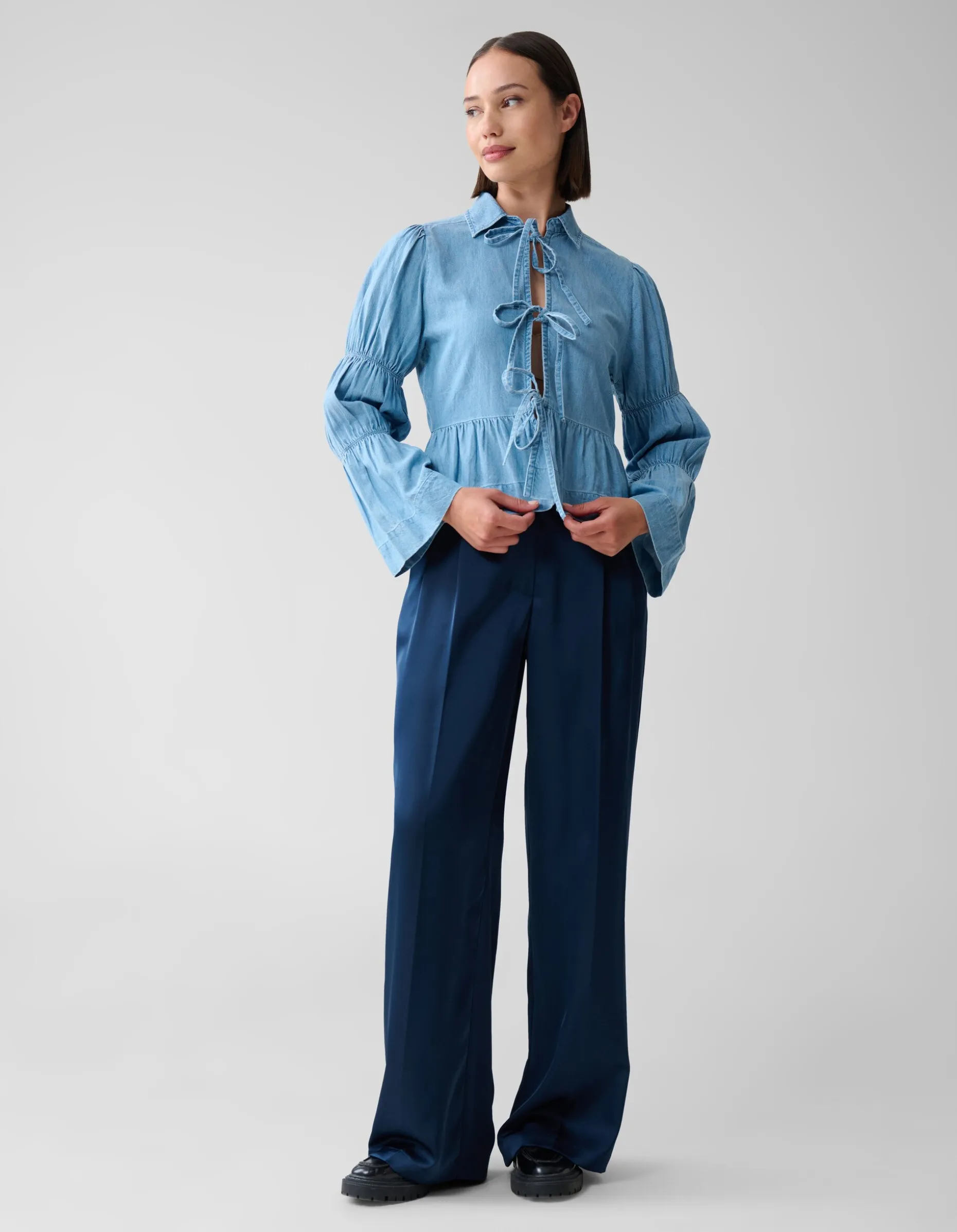 Denim Bow Blouse Blauw