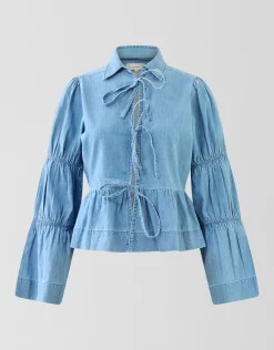 Denim Bow Blouse Blauw
