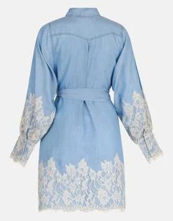 Denim Lace Mini Jurk Blauw