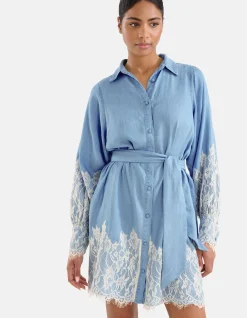 Denim Lace Mini Jurk Blauw
