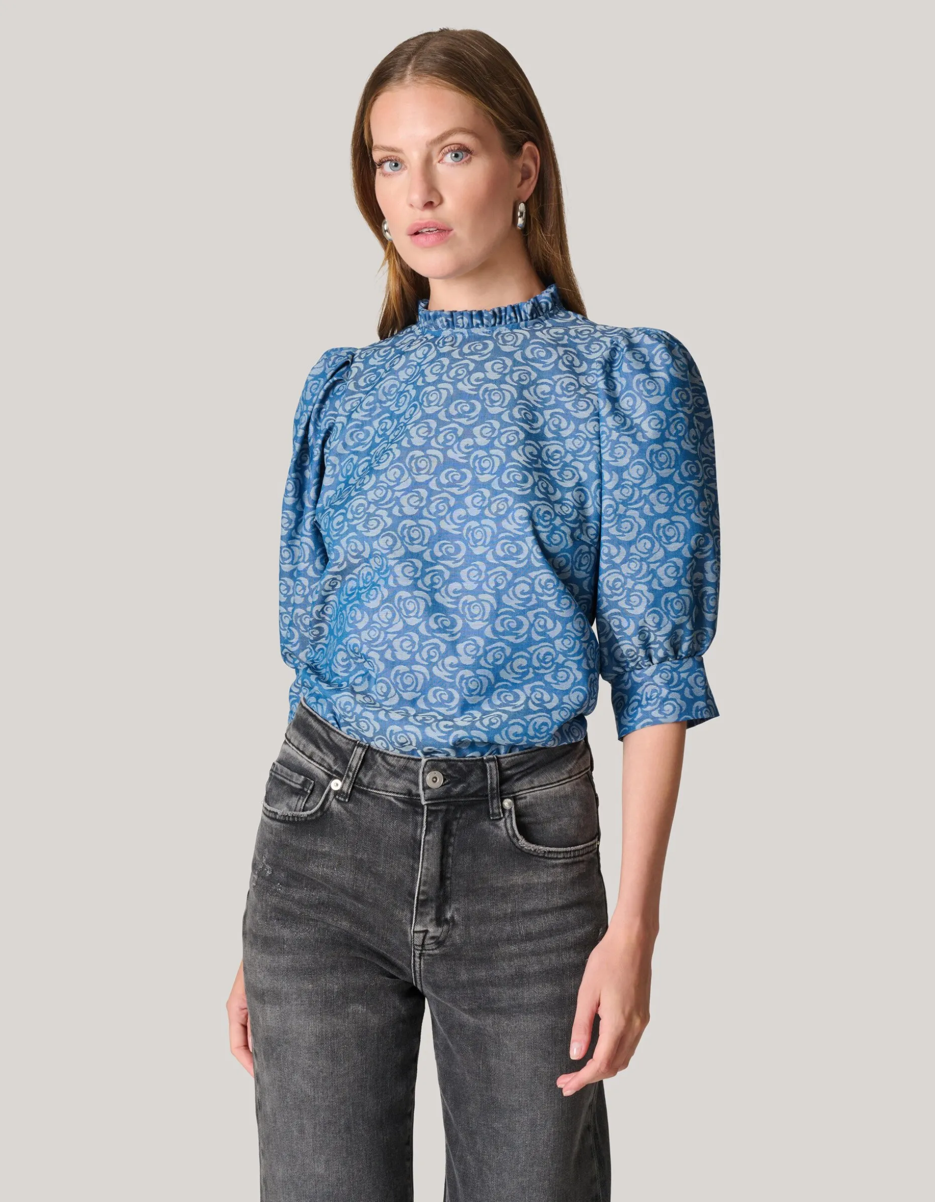 Denim Printed Top Blauw