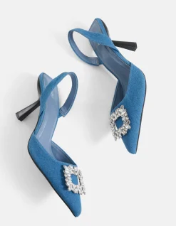 Denim Strass Hakken Blauw