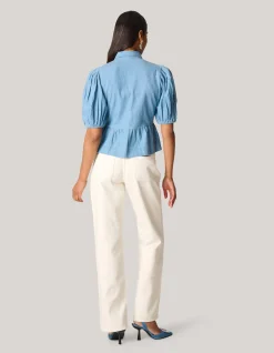 Denim Strik Top Blauw