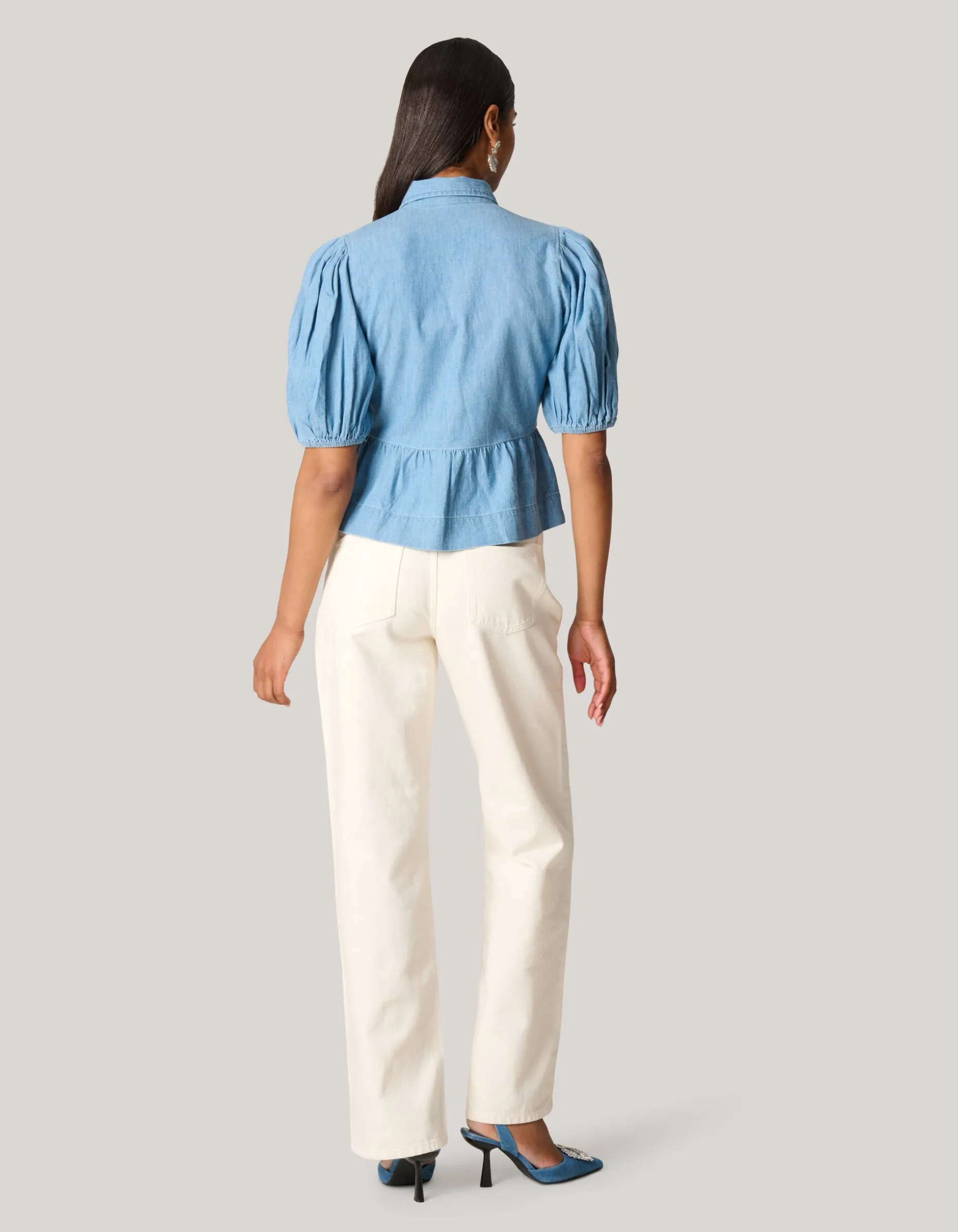 Denim Strik Top Blauw