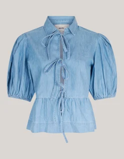 Denim Strik Top Blauw