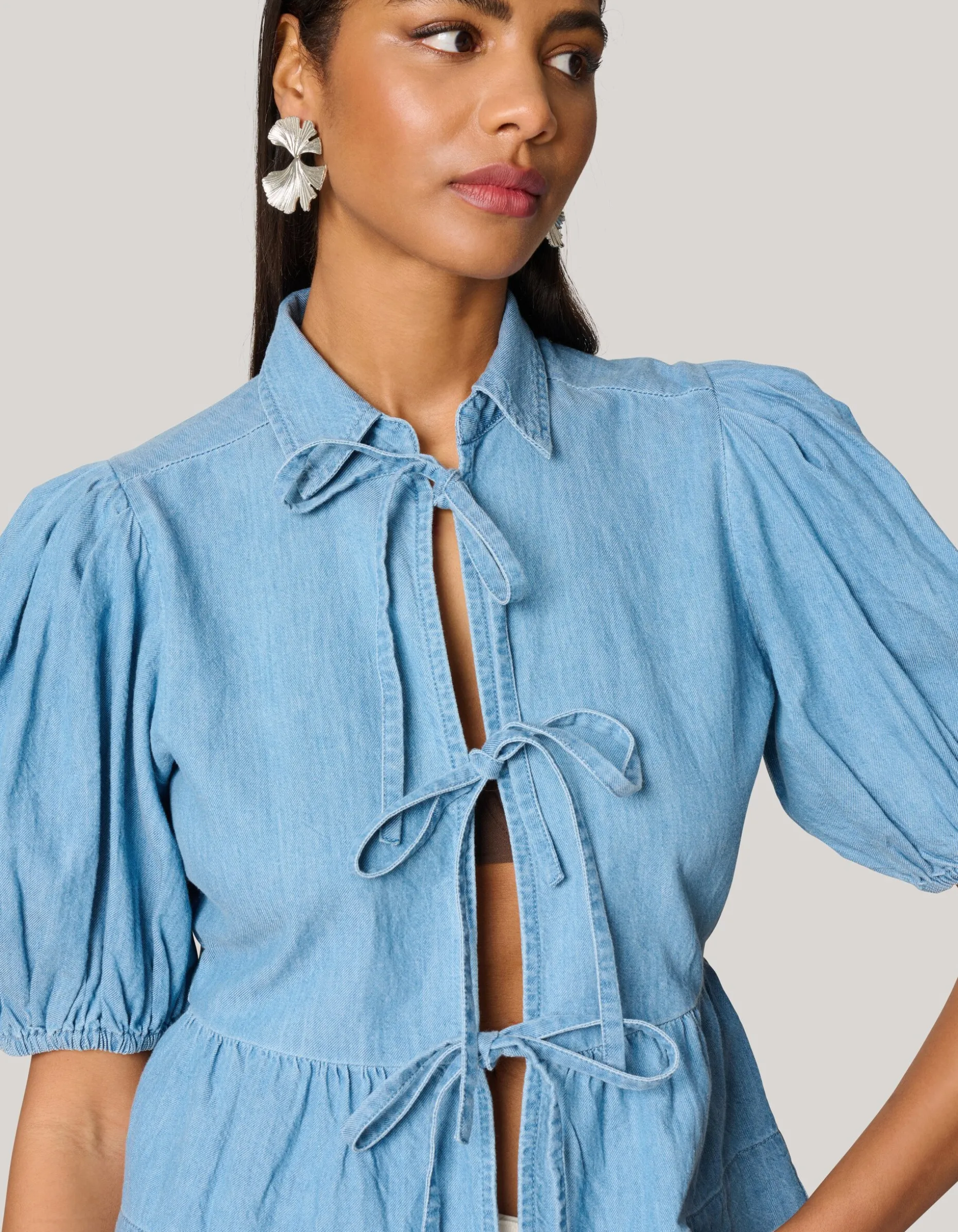 Denim Strik Top Blauw