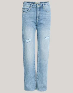 Destroyed Straight Leg Jeans Bleached