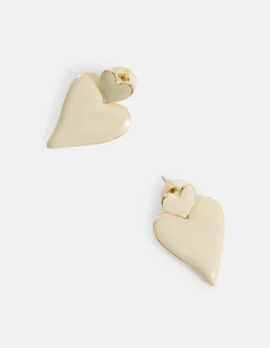 Double Heart Oorbellen Gebroken Wit
