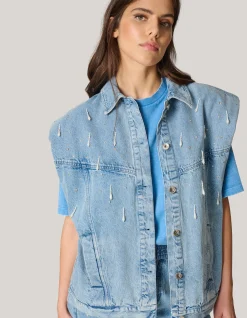 Embellished Denim Gilet By Lizzy