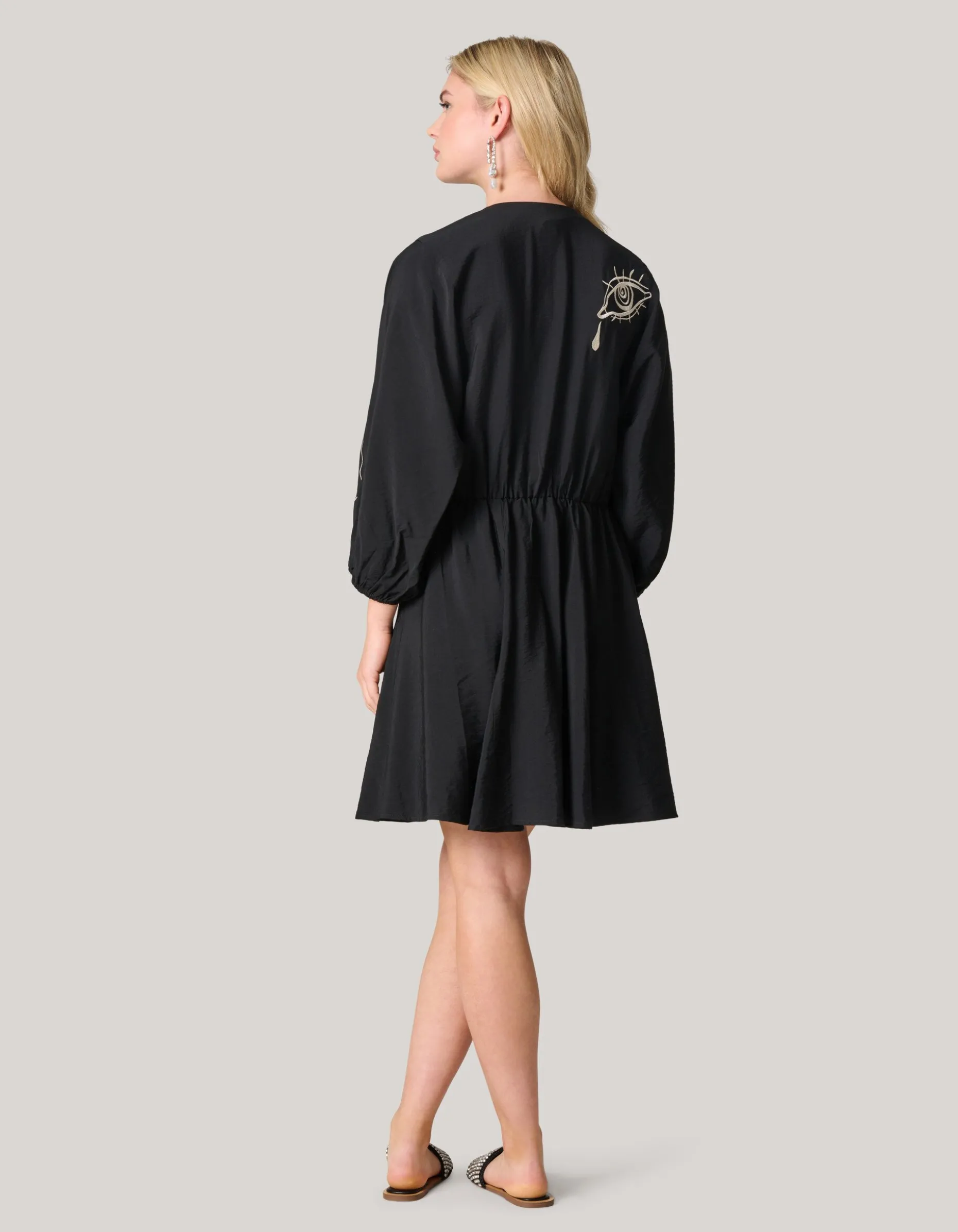 Embroidery Mini Jurk Zwart
