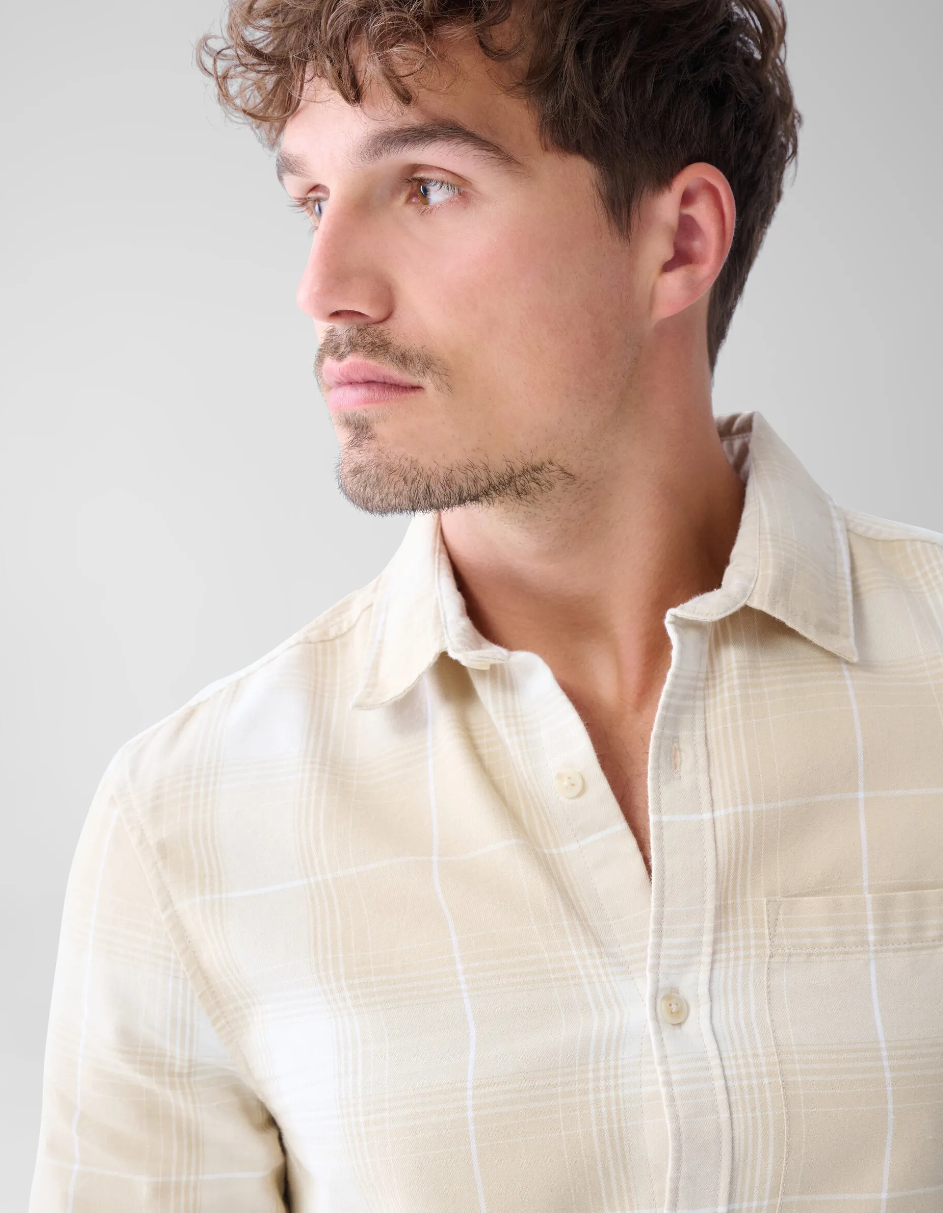 Flanel Ruiten Overhemd Beige