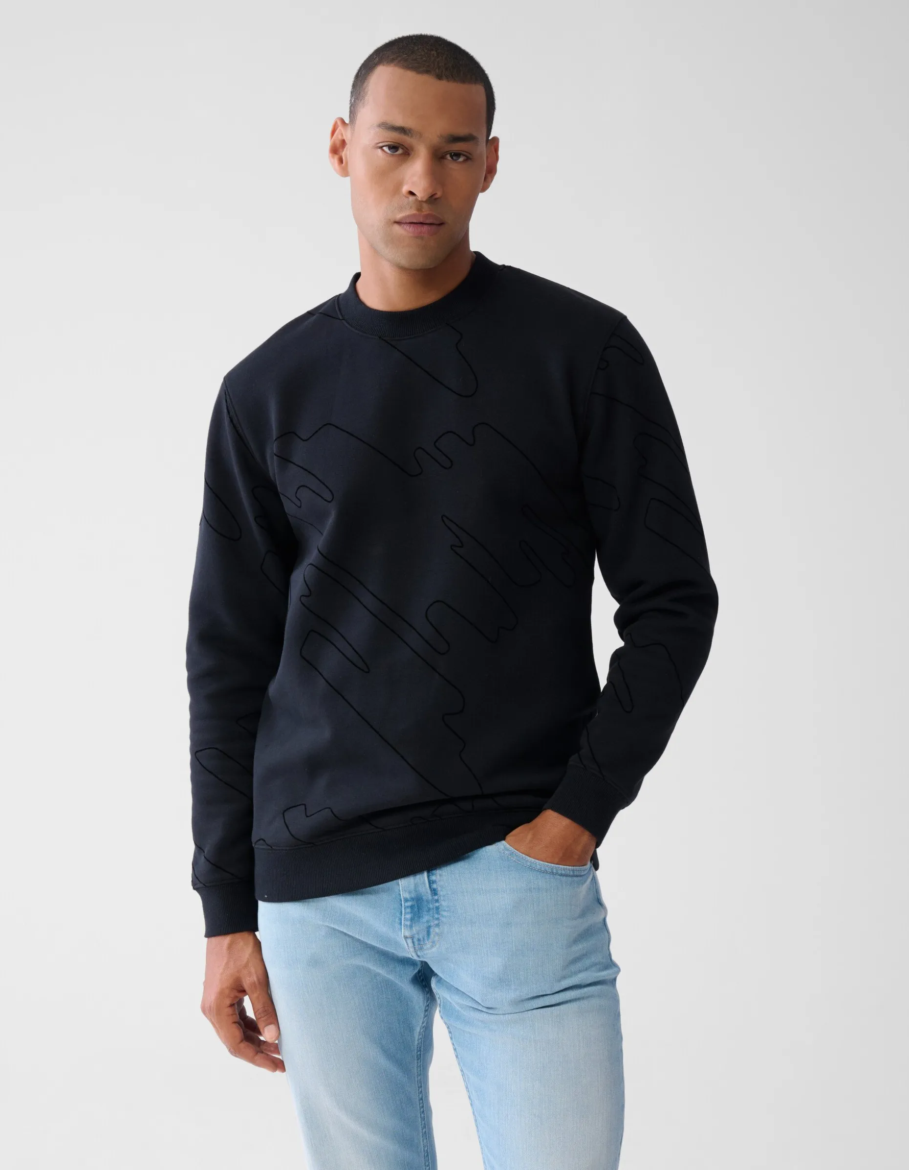 Flock Print Sweater Zwart