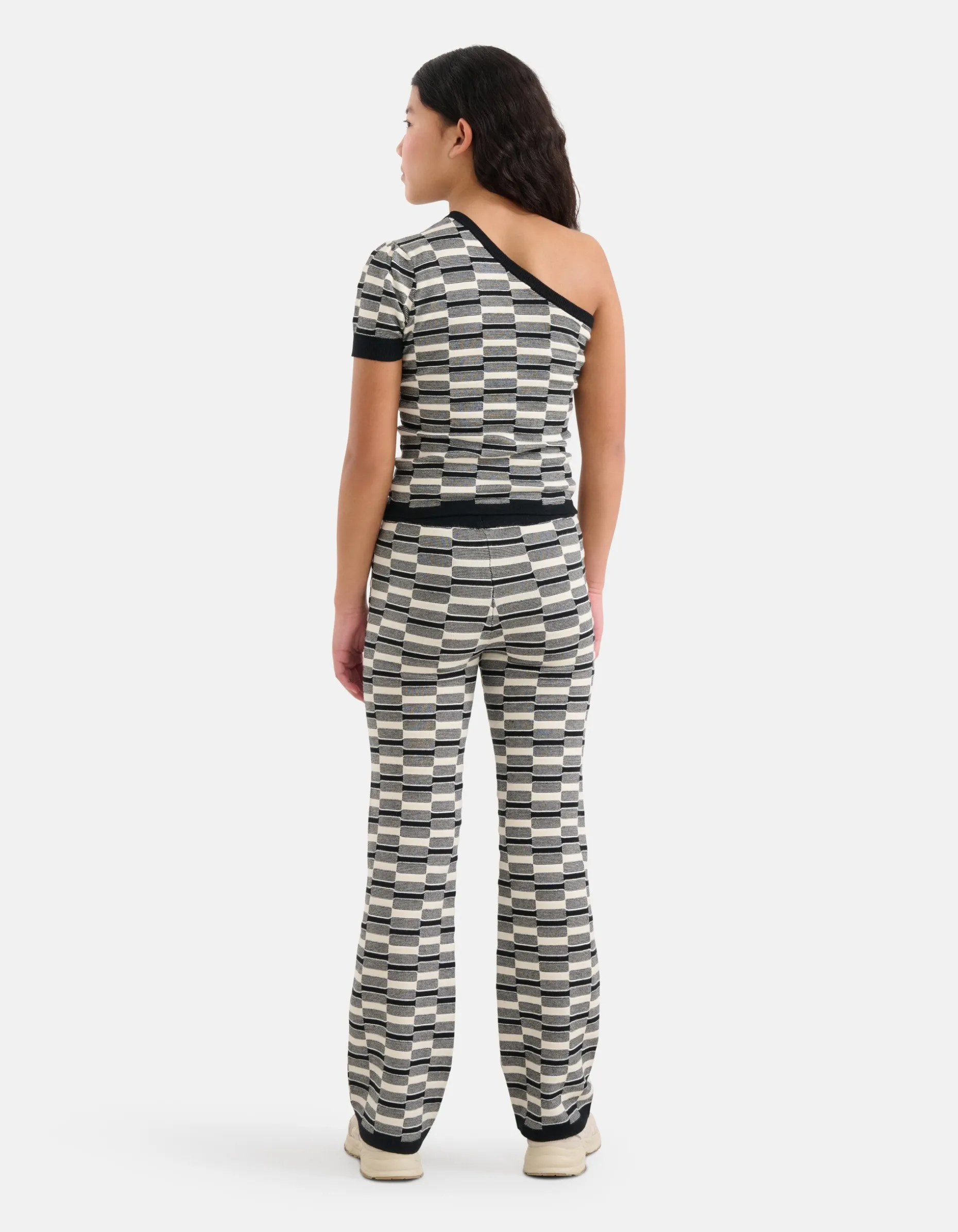 Gebreide Wide Leg Broek Zwart/Wit
