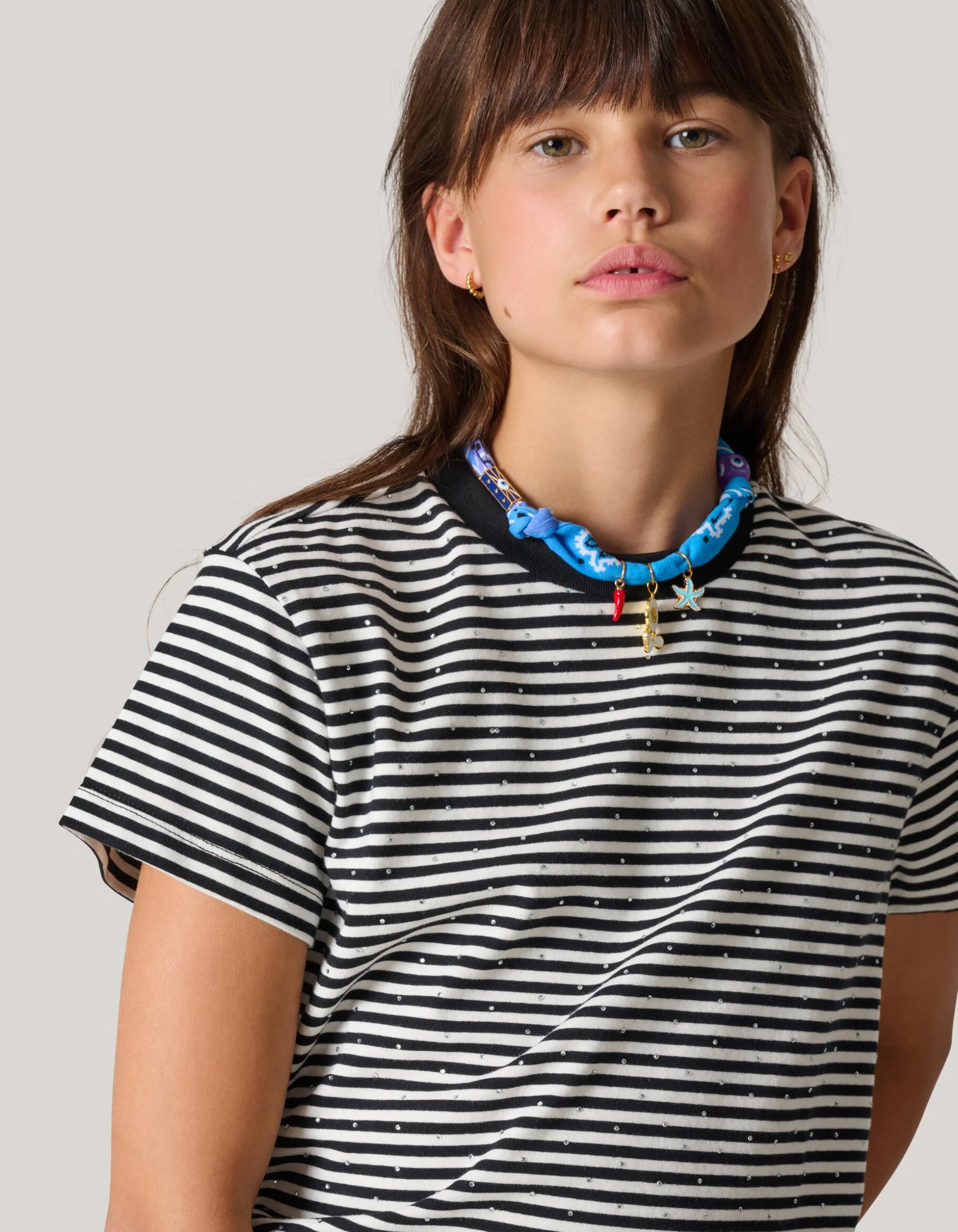 Gestreept Strass T-shirt Zwart/Wit
