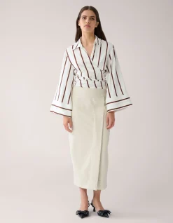 Gestreepte Overslag Blouse Wit By Mieke