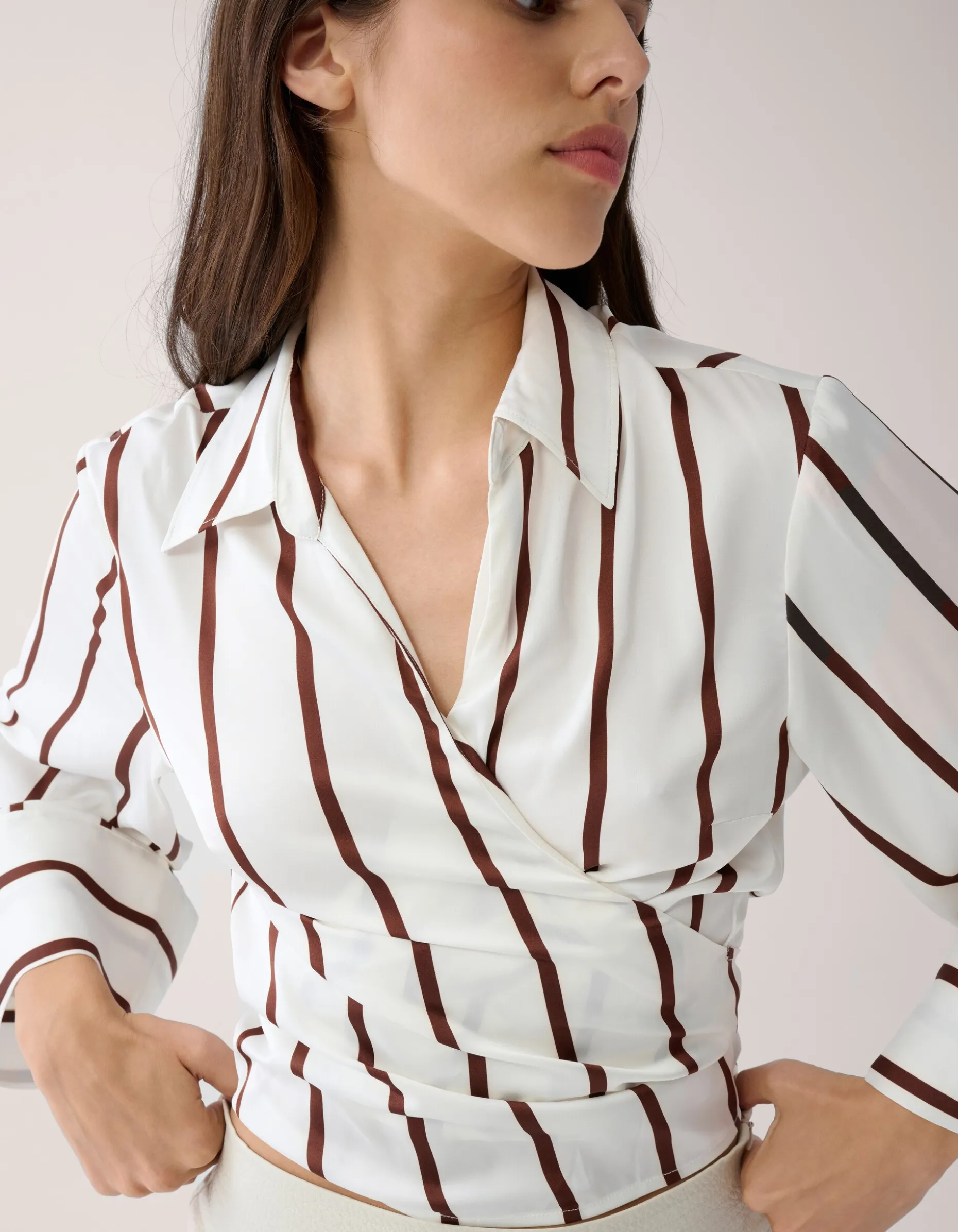 Gestreepte Overslag Blouse Wit By Mieke
