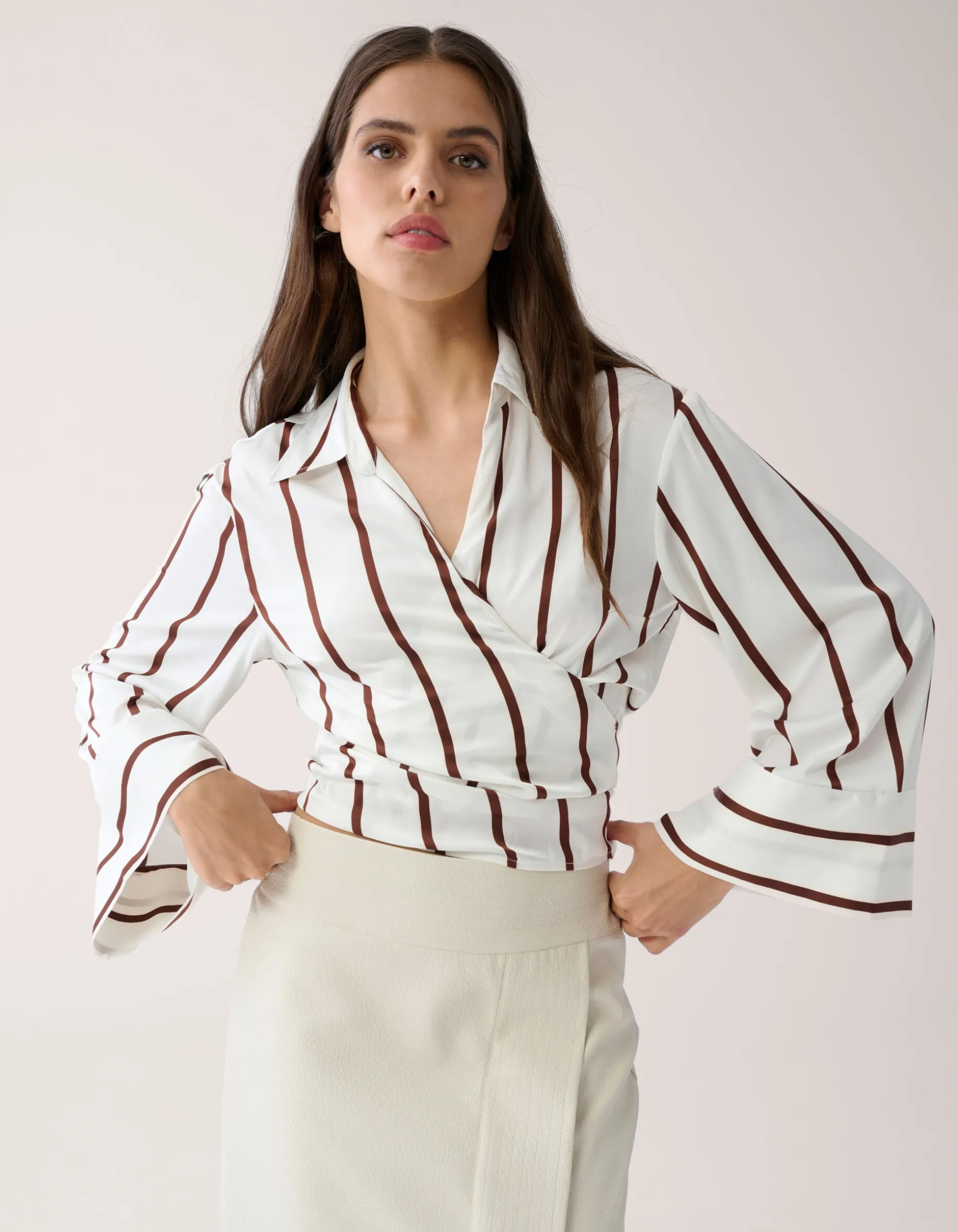 Gestreepte Overslag Blouse Wit By Mieke