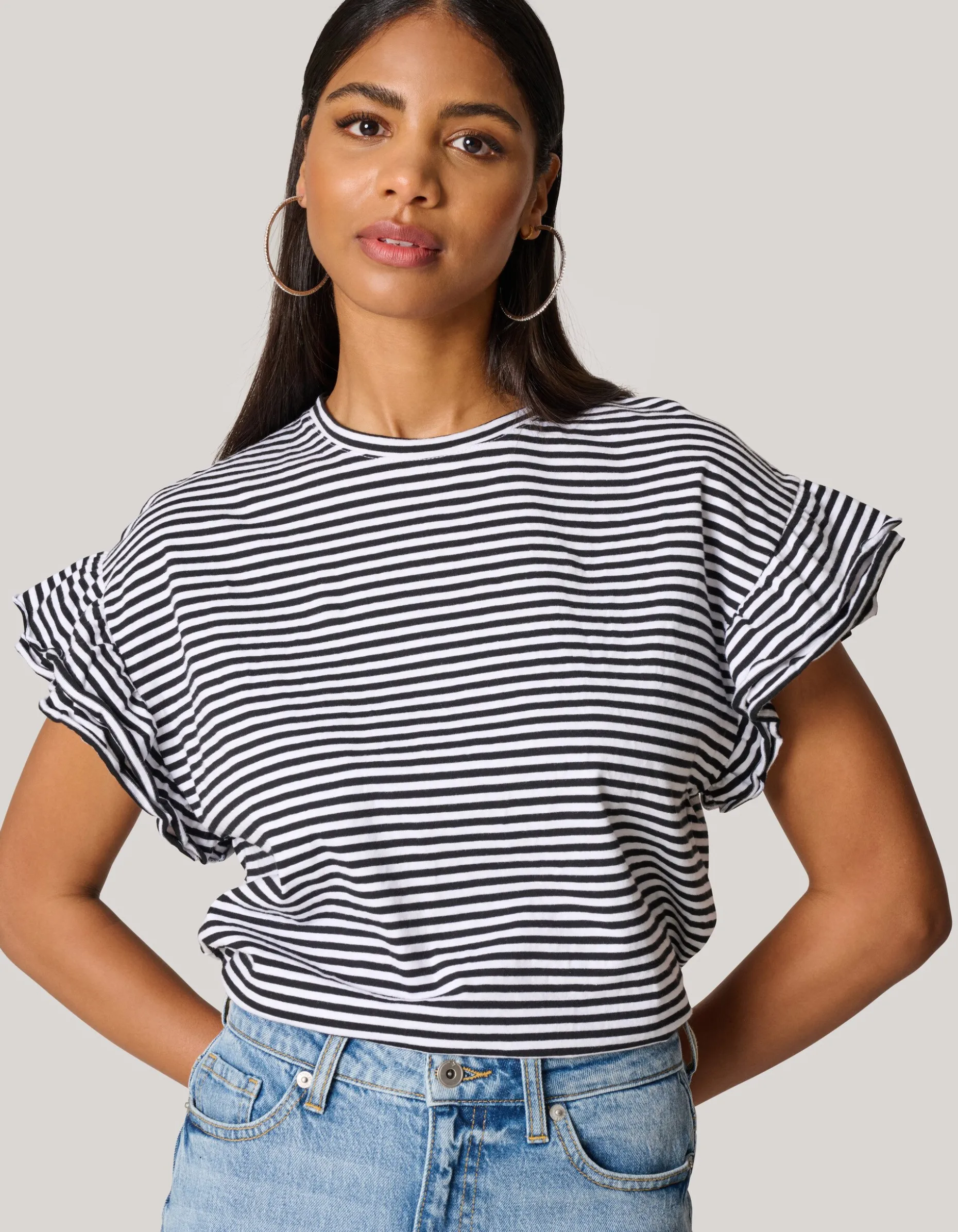 Gestreepte Ruffle Top Zwart/Wit