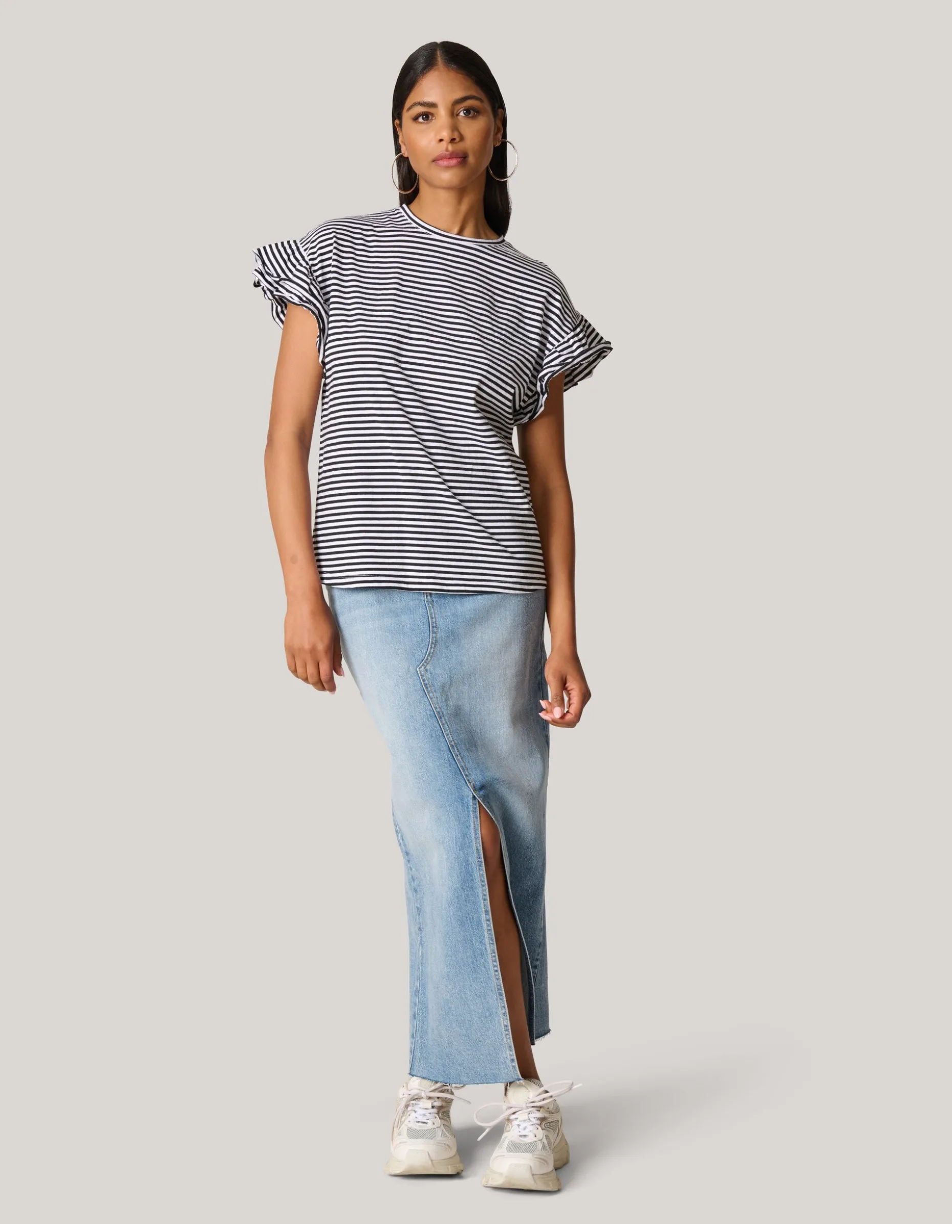 Gestreepte Ruffle Top Zwart/Wit
