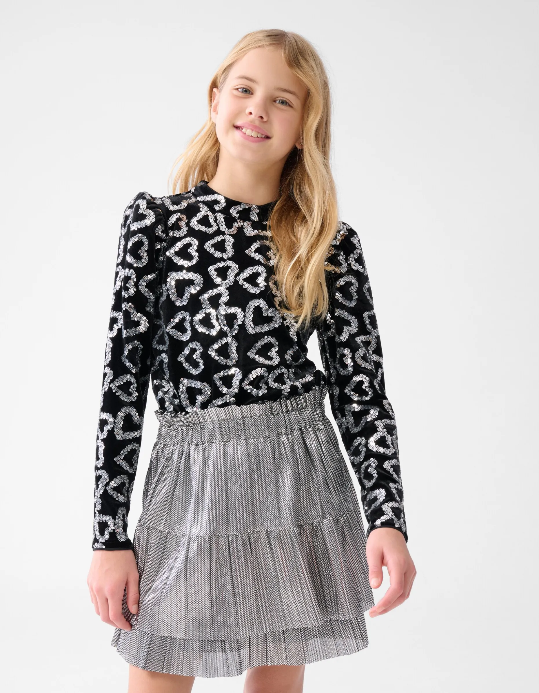 Glitter Heart Top Zwart