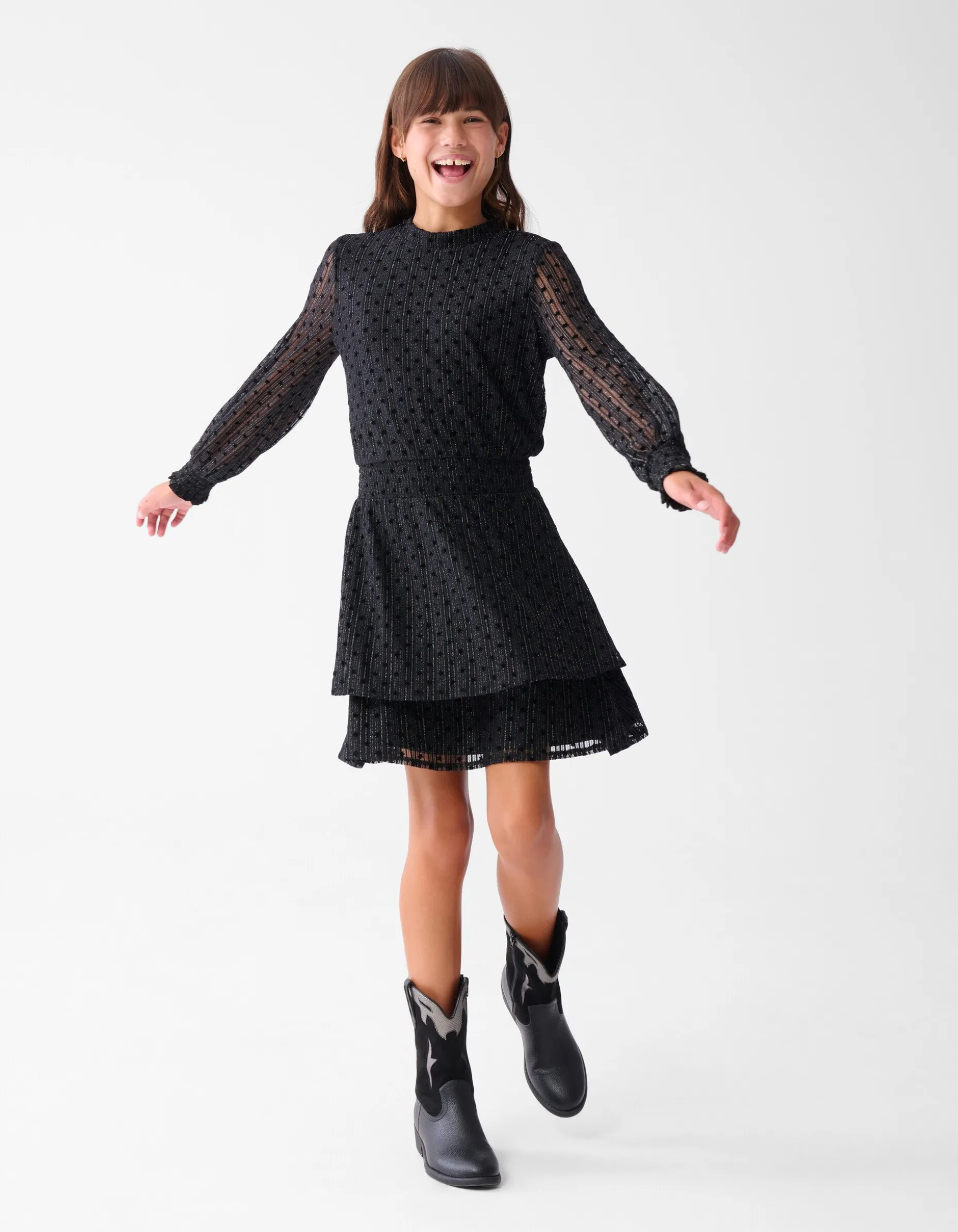Glitter Mesh Jurk Zwart