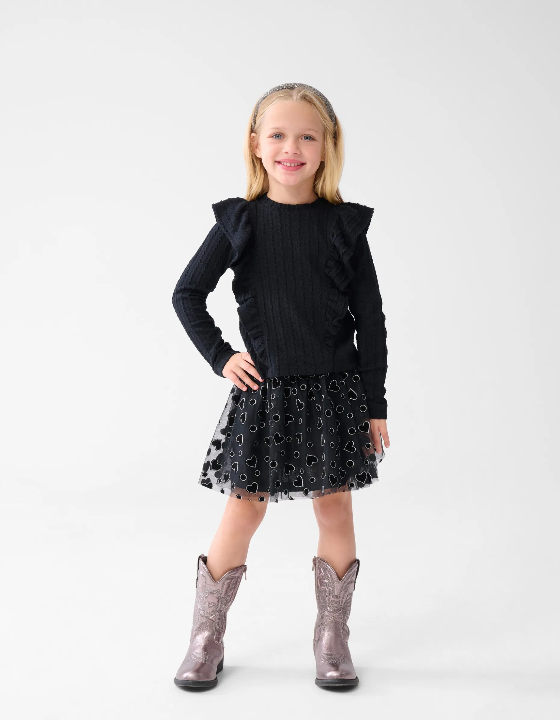 Glitter Mesh Rok Zwart