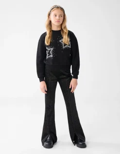 Glitter Split Flared Legging Zwart