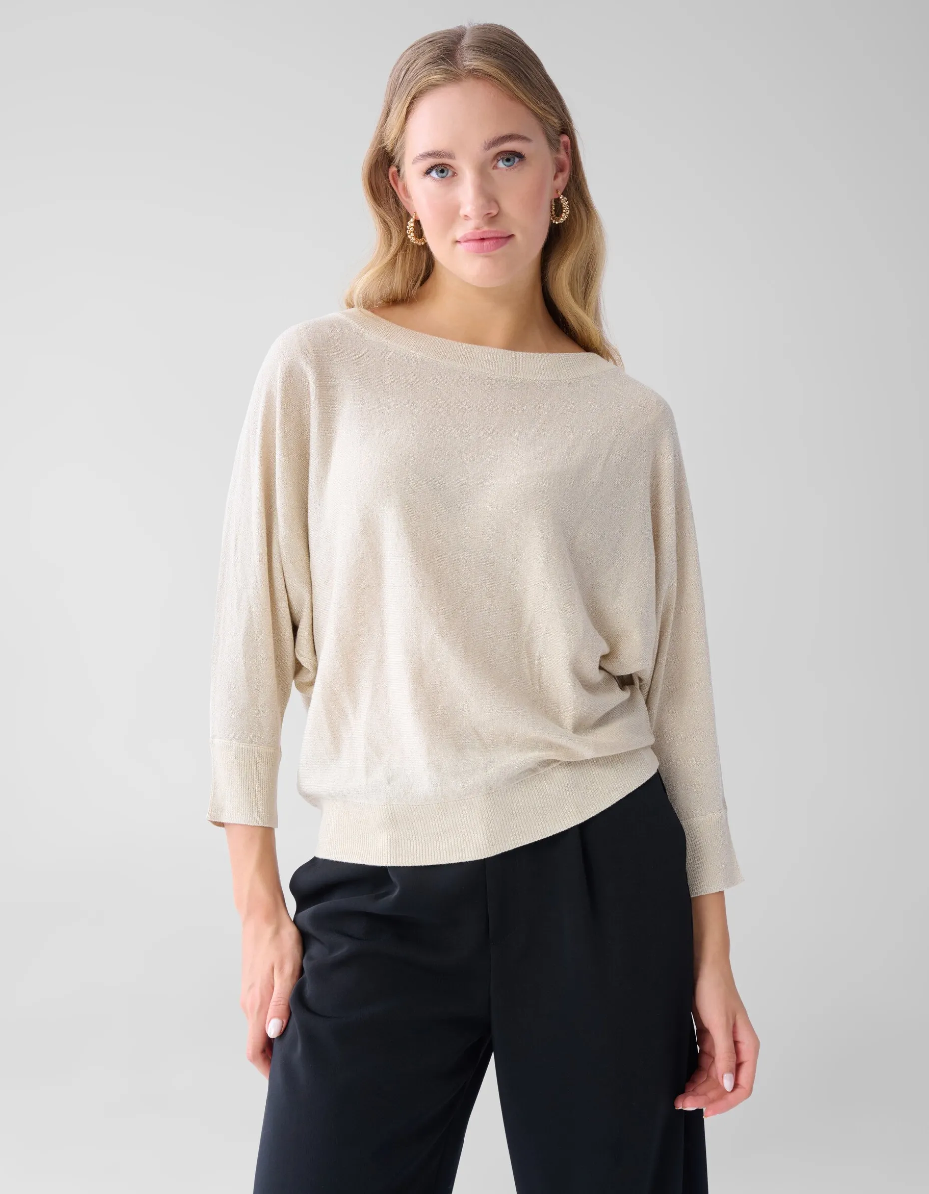 Glitter Vleermuismouwen Trui Beige