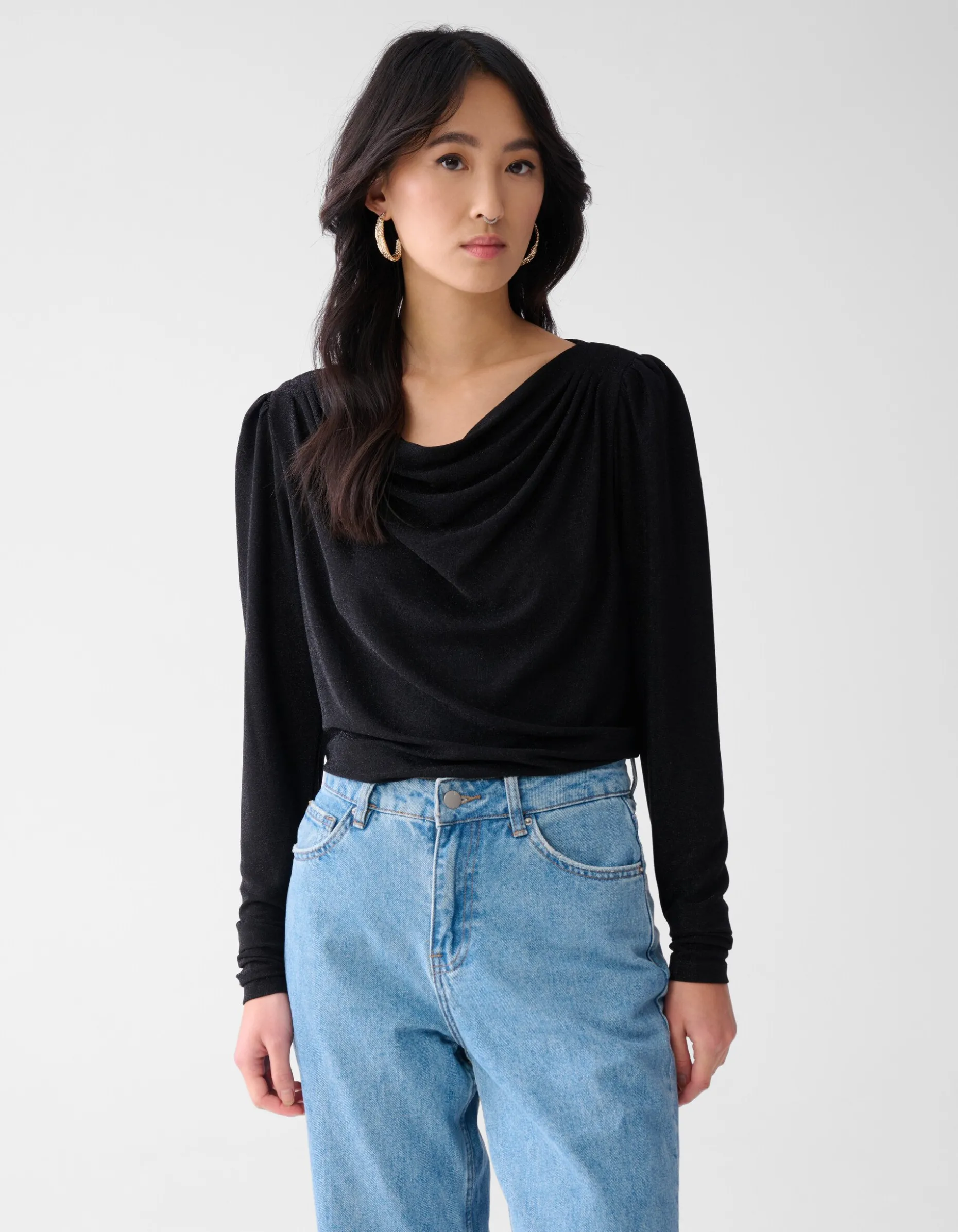 Glitter Waterval Top Zwart