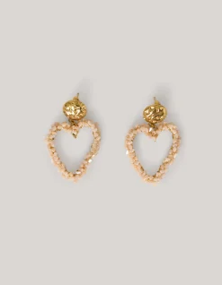 Heart Beaded Oorbellen Beige