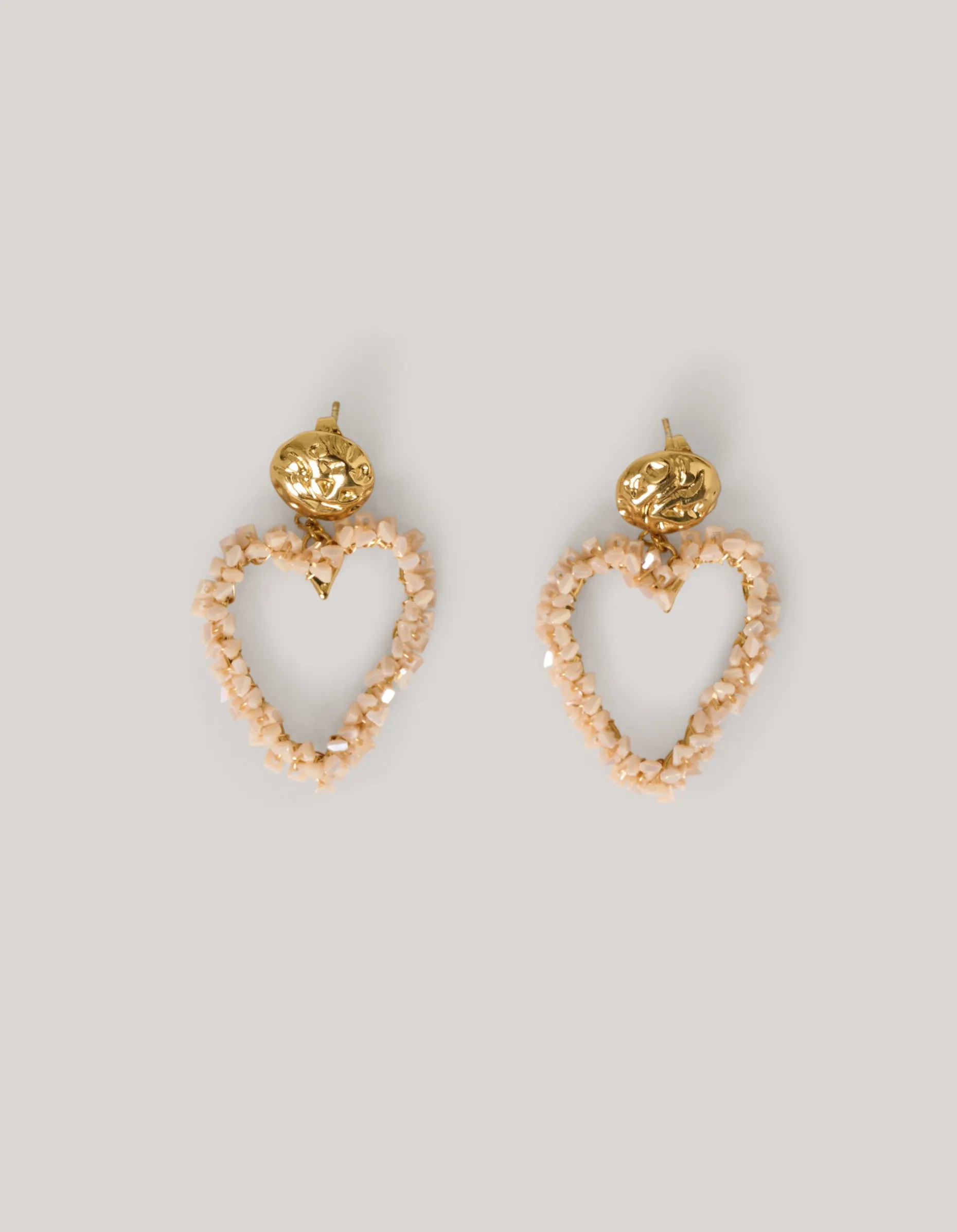 Heart Beaded Oorbellen Beige